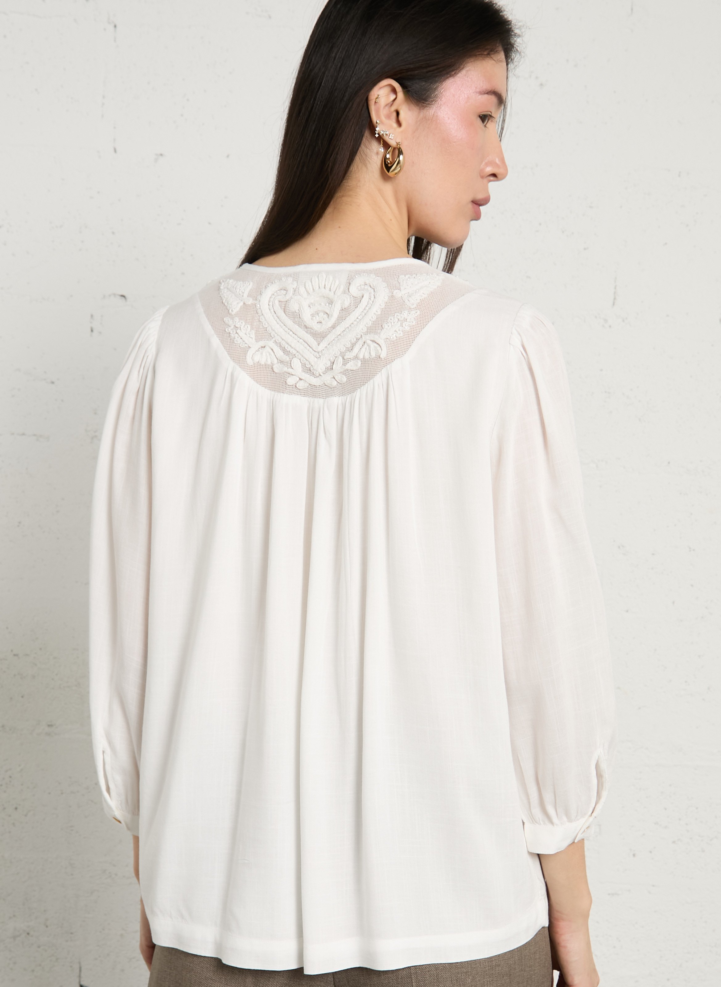 Blouse col v brodé dorian MAISON 123 Blanc