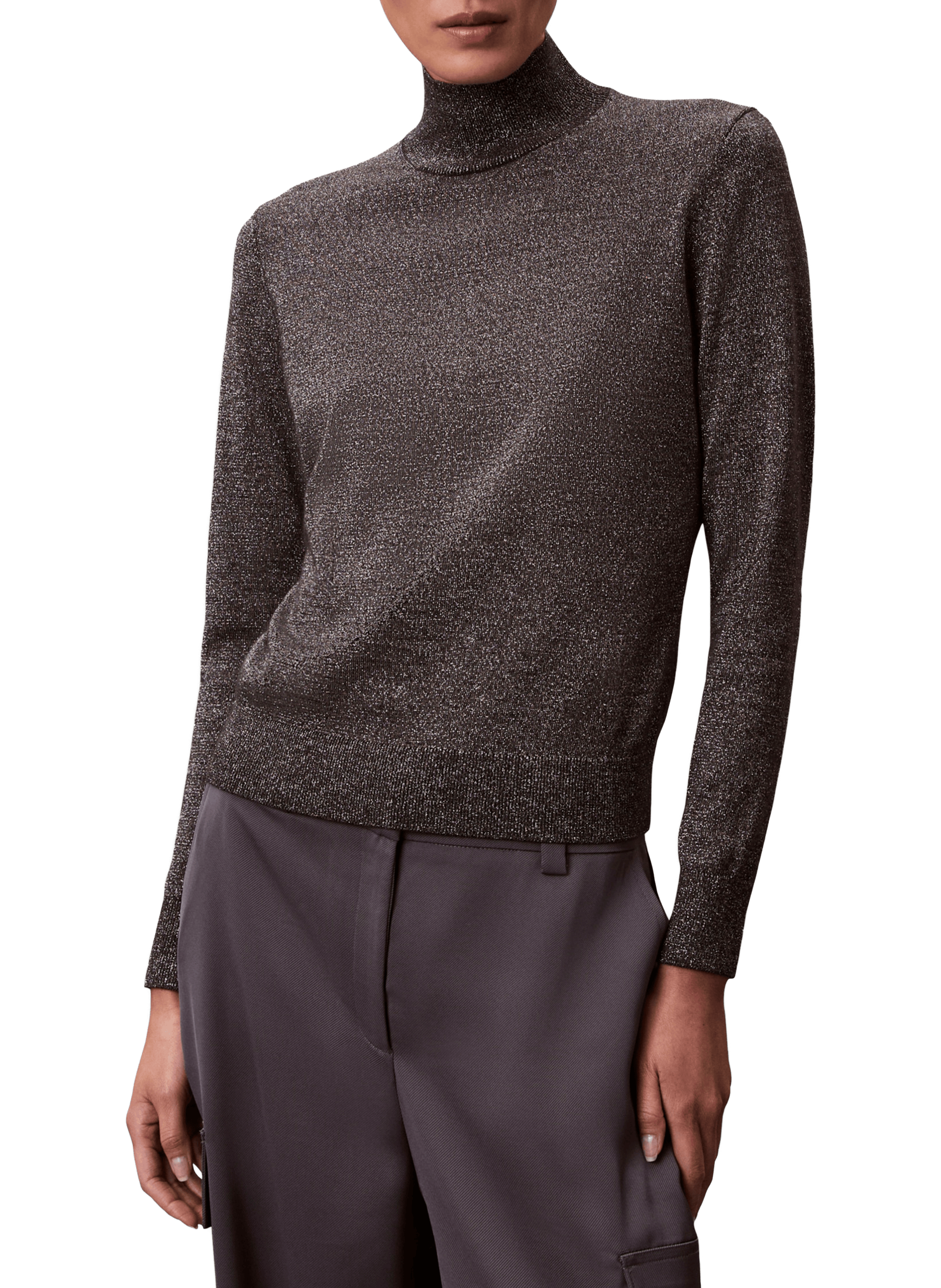 Pull uni à col montant CALVIN KLEIN Gris