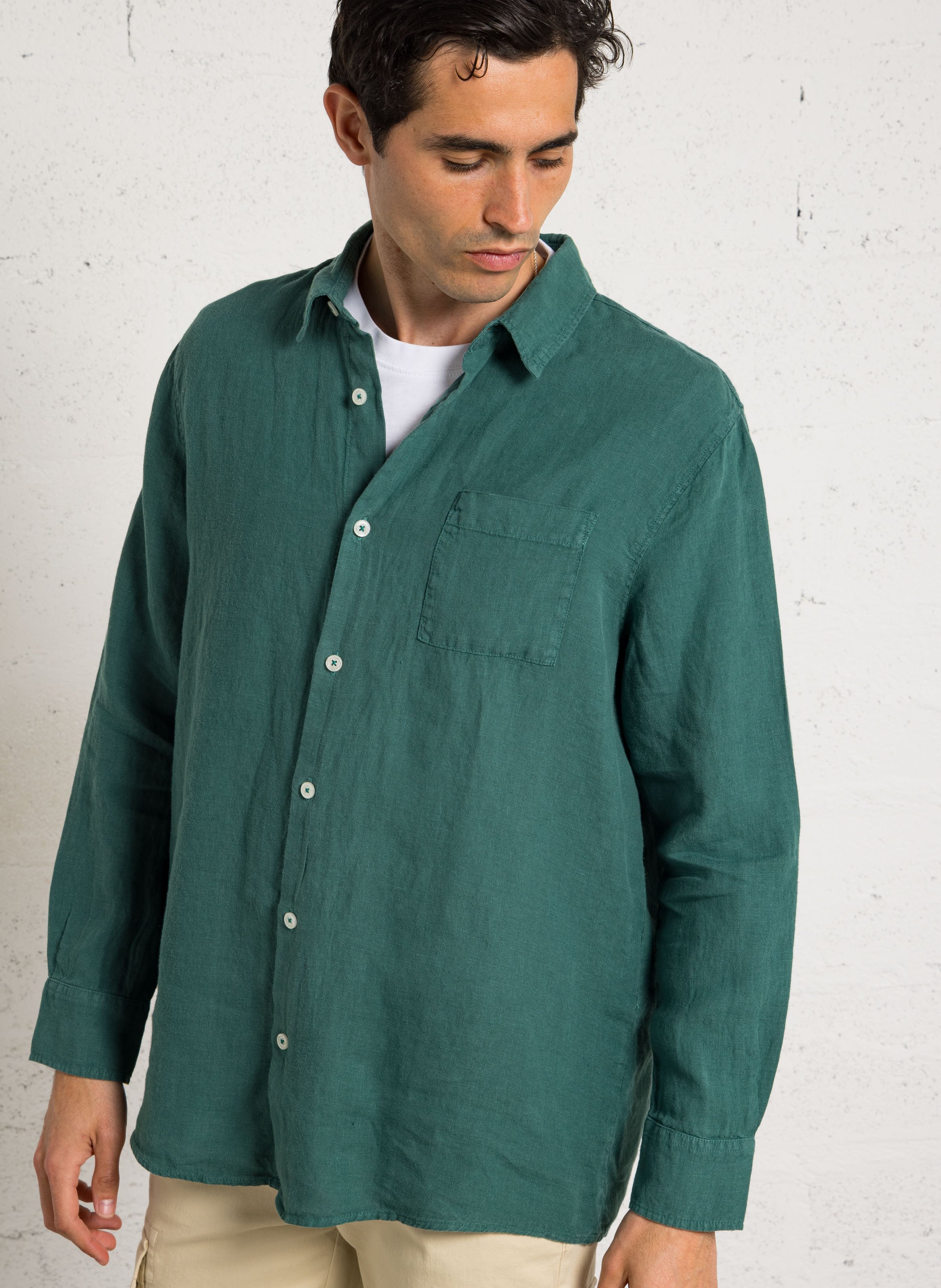 Chemise coupe confort col classique en lin ARMOR-LUX Vert