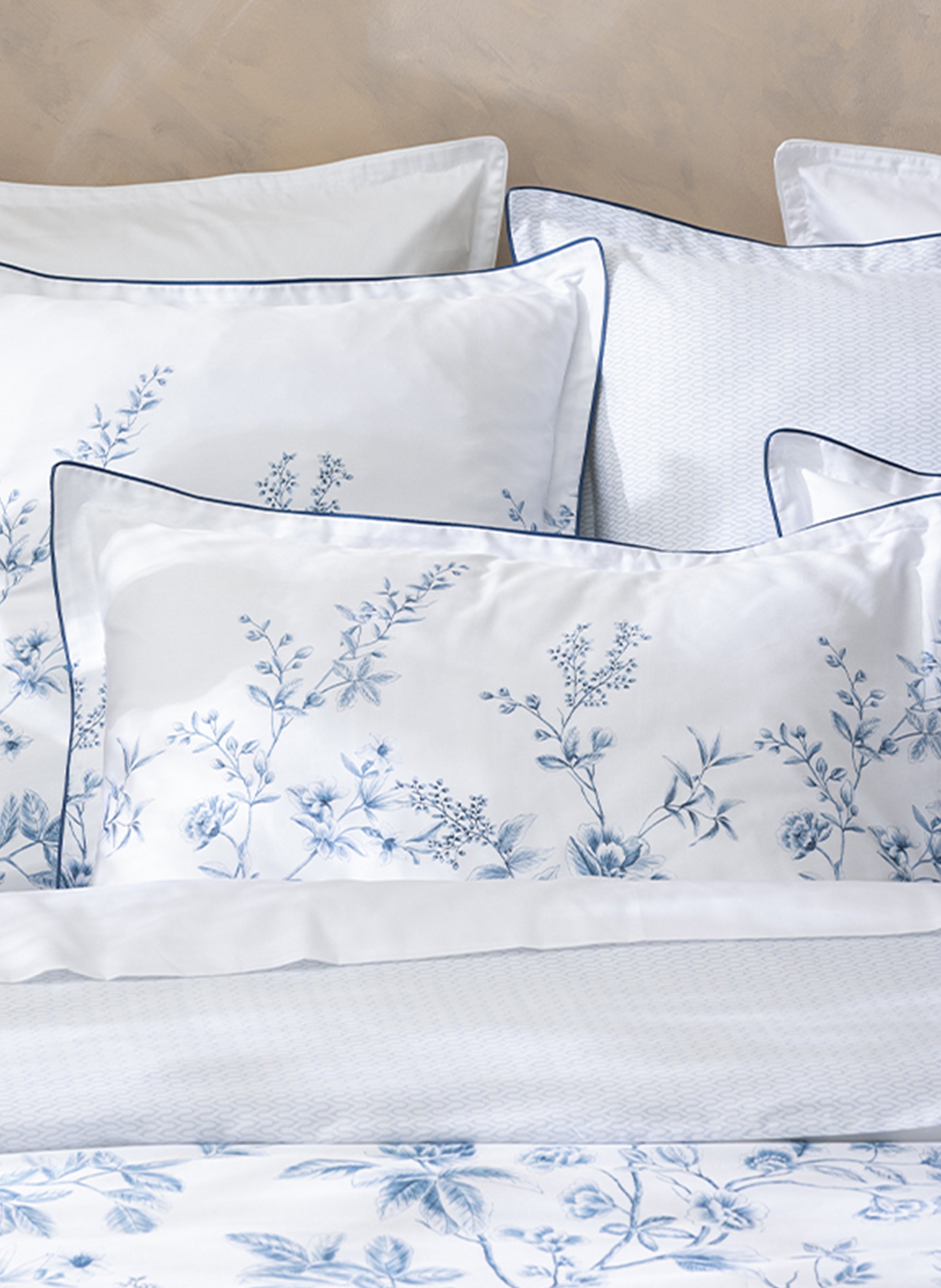 Taie d'oreiller imprimée en satin de coton bio, amboise ALEXANDRE TURPAULT Bleu