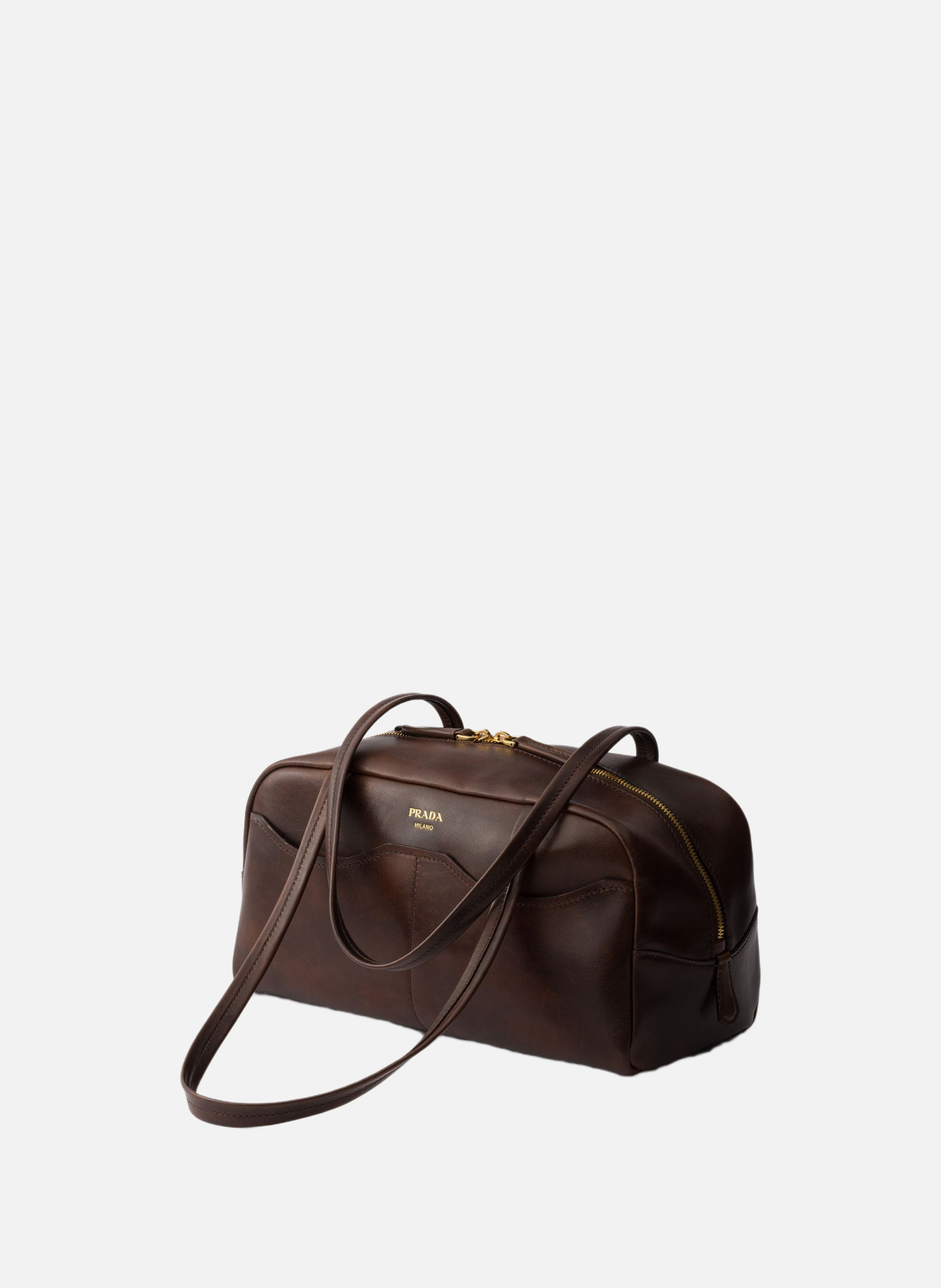 Sac à main prada carry en cuir vieilli PRADA Marron