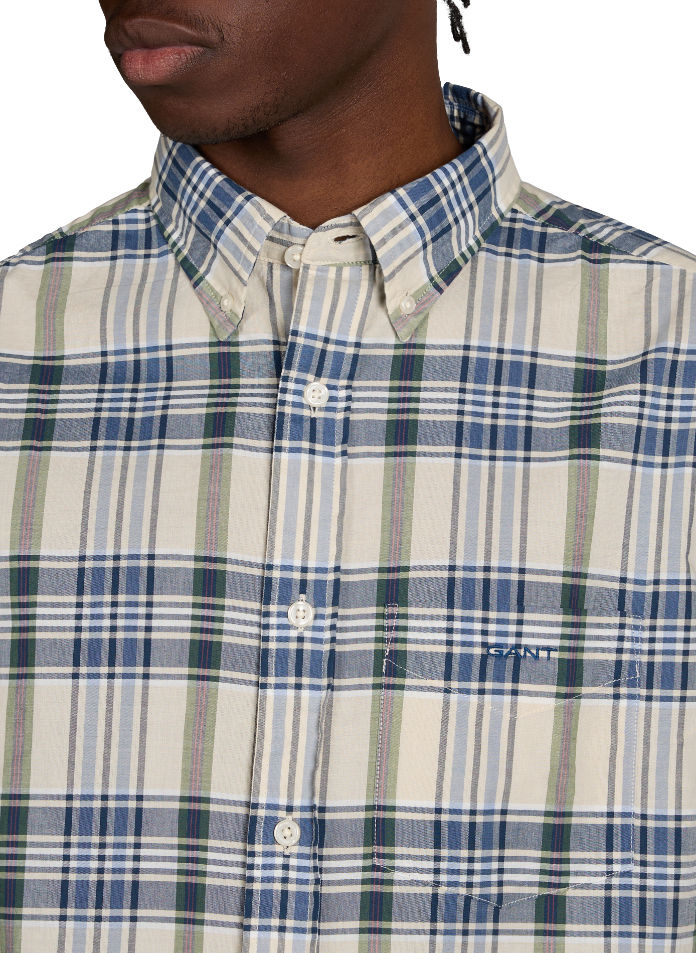 Chemise manches courtes à carreaux Madras en coton GANT Bleu