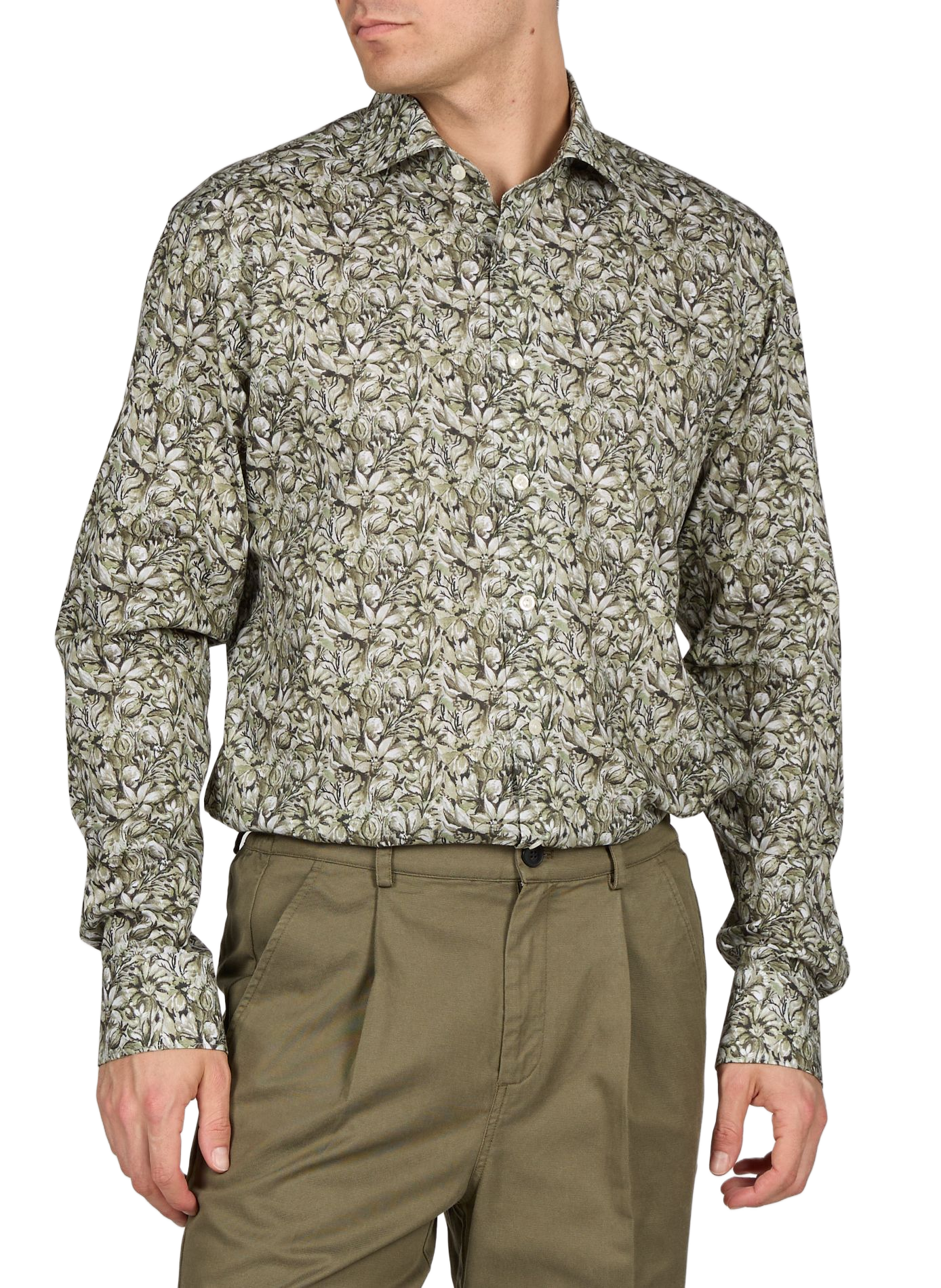 Chemise slim en coton ETON Kaki