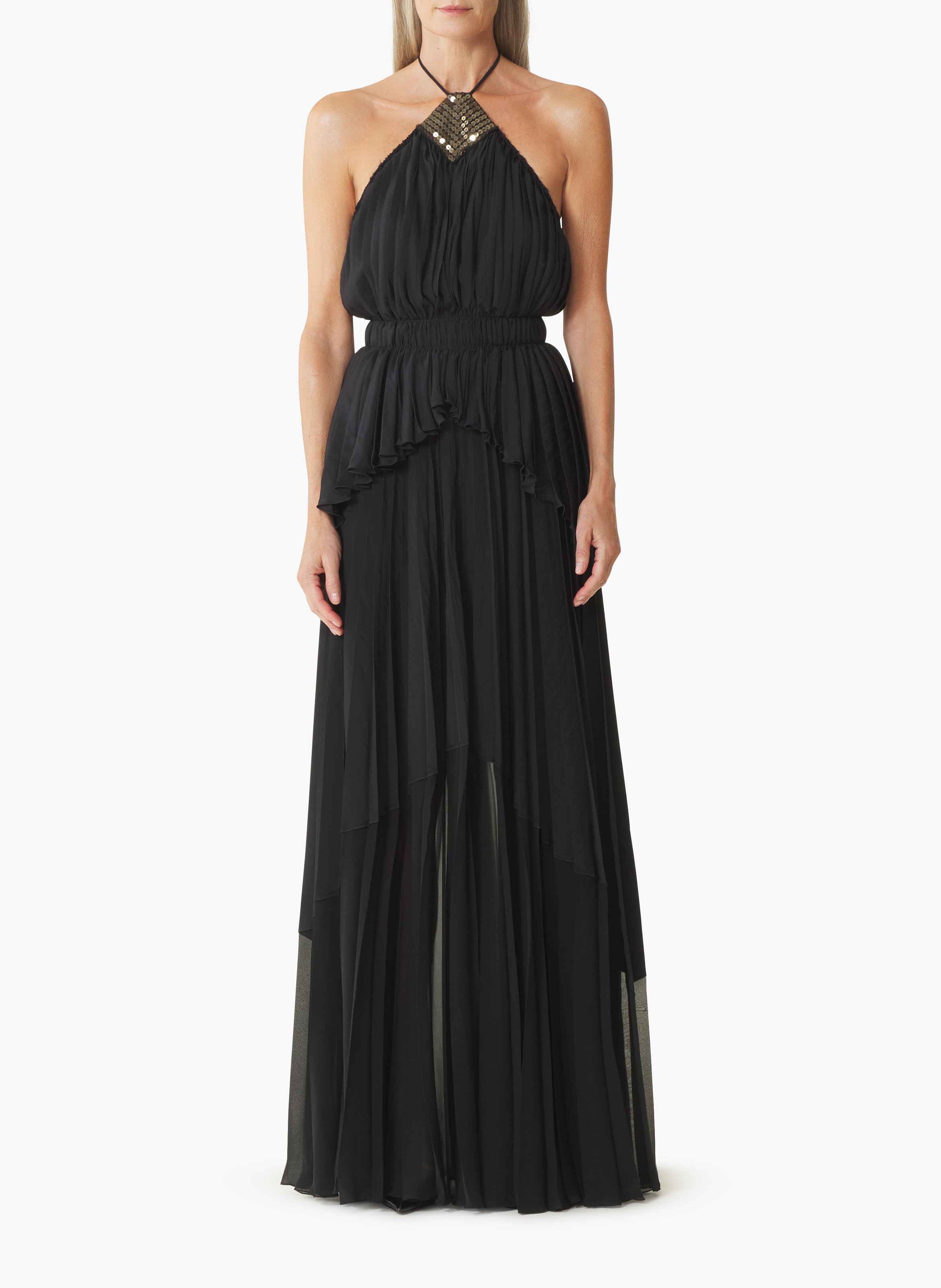 Robe brodée en soie et charmeuse LANVIN Noir