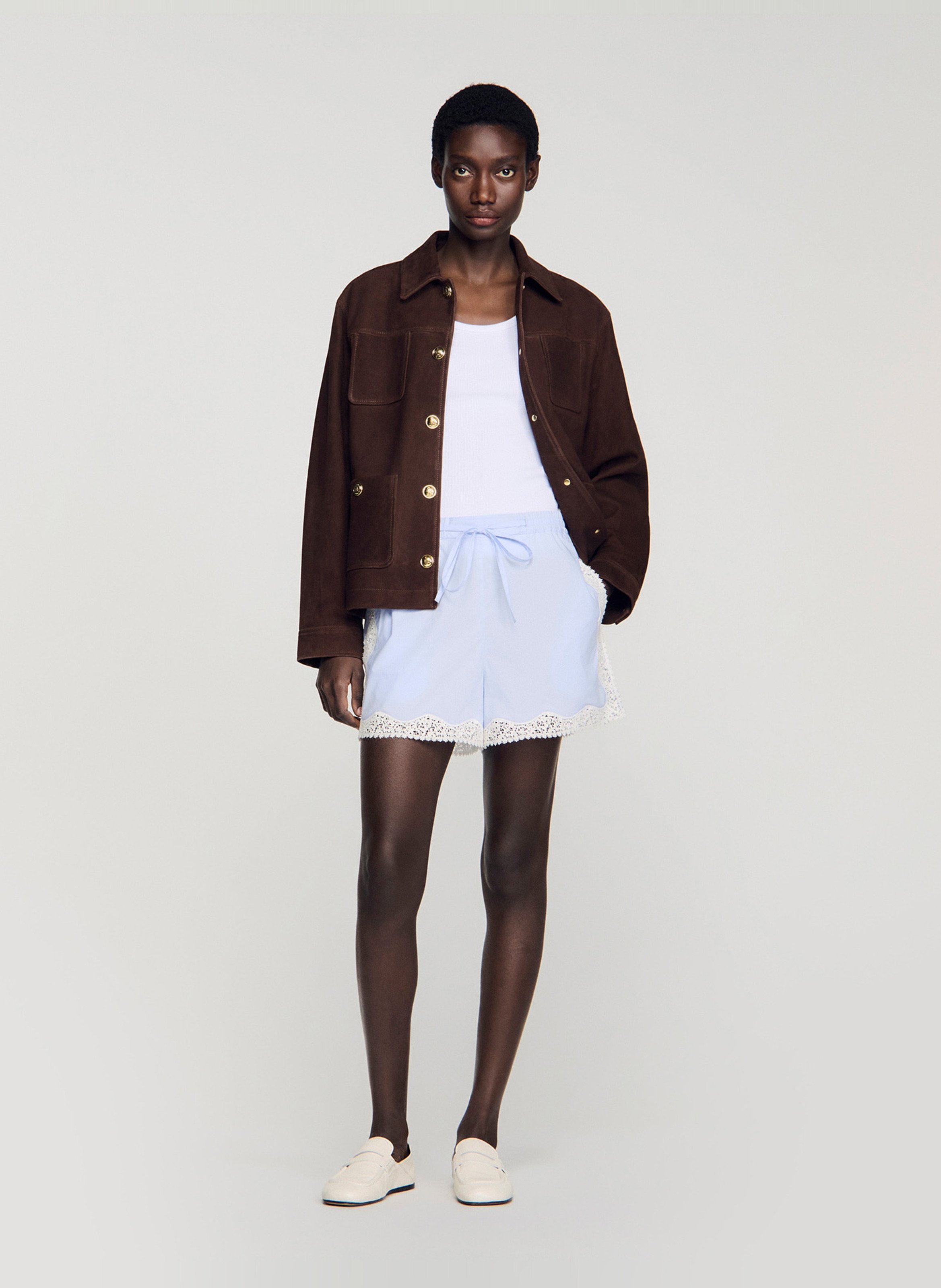 Short large en coton Bleu