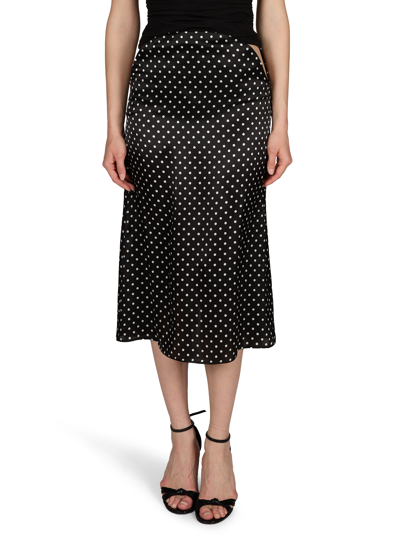 Echancrée polka dot skirt with adjustable silk slip JEAN PAUL GAULTIER Black
