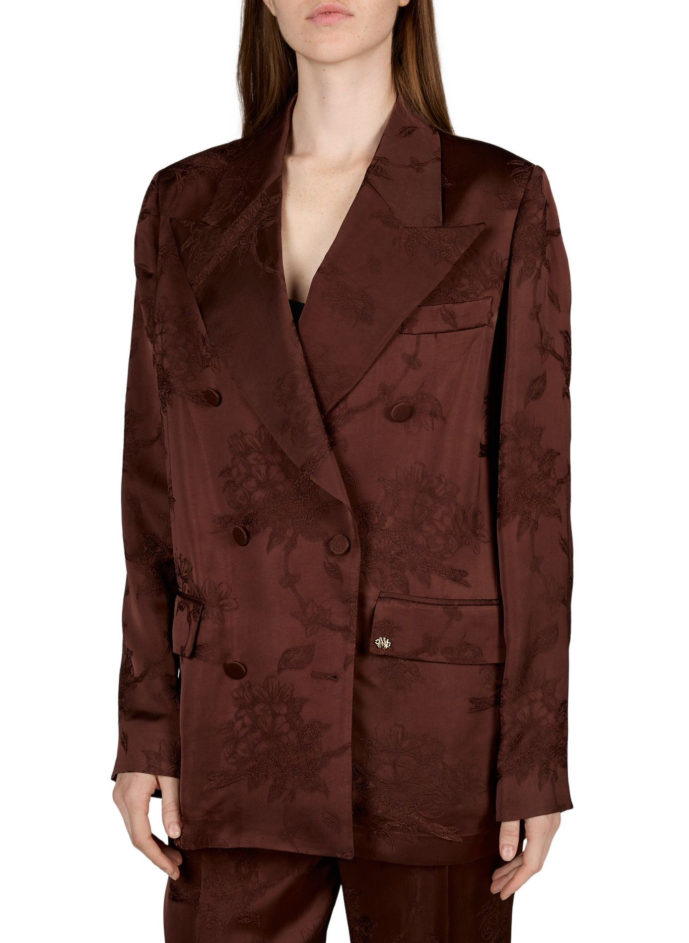 Blazer col tailleur broderies florales et oiseaux AMIRI Marron