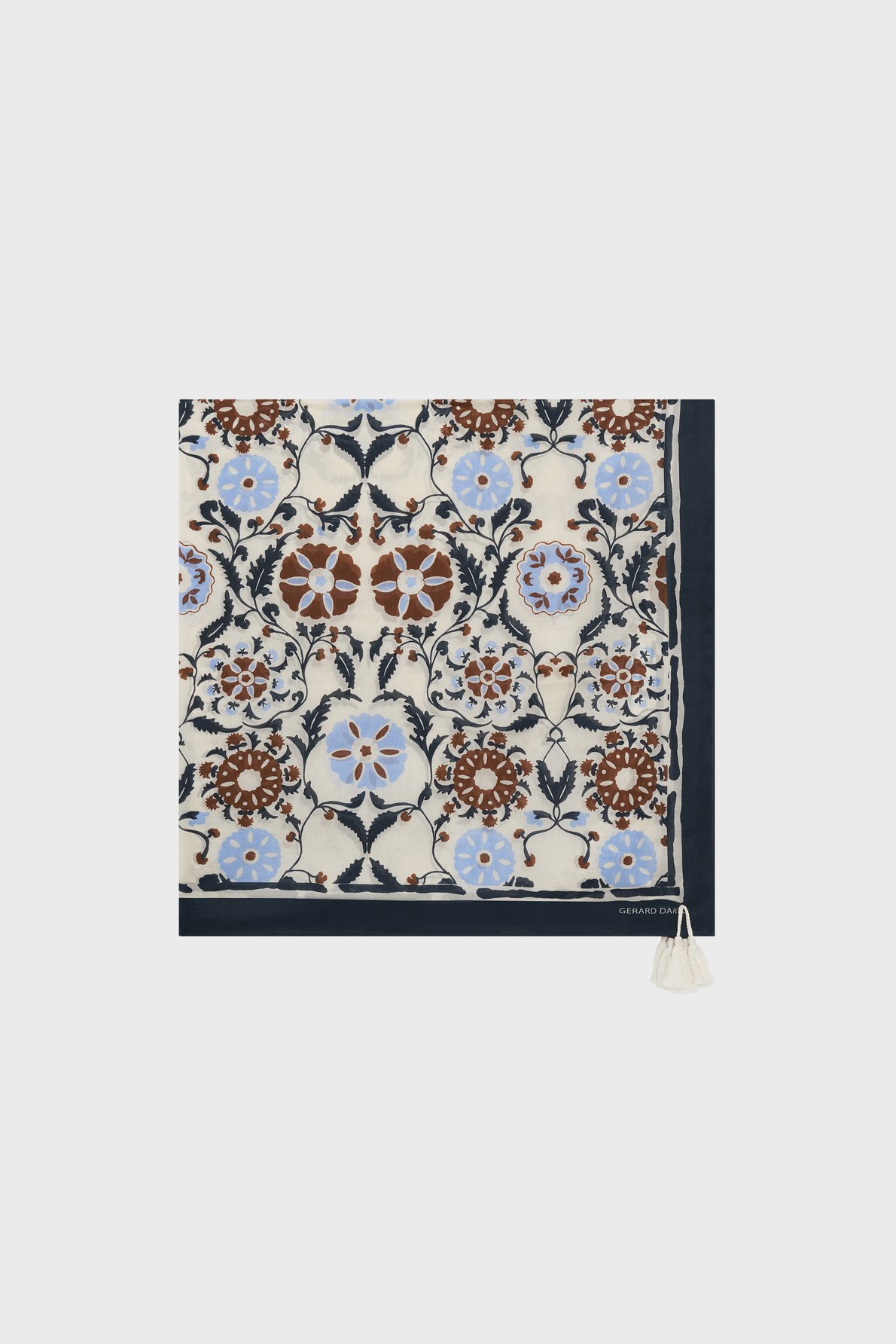 Carré imprimé à pompons en soie - dahlia GERARD DAREL Marron
