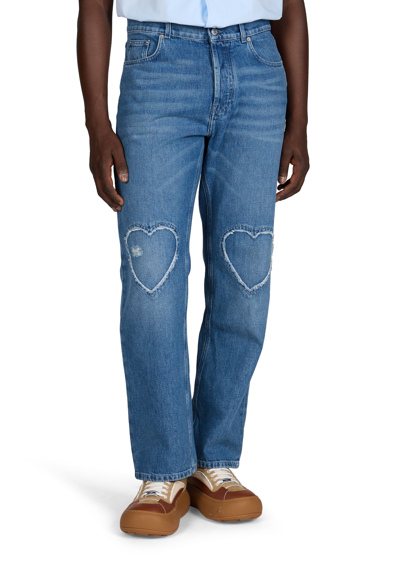 Jean à empiècement coeur aux genoux en coton MOSCHINO Bleu