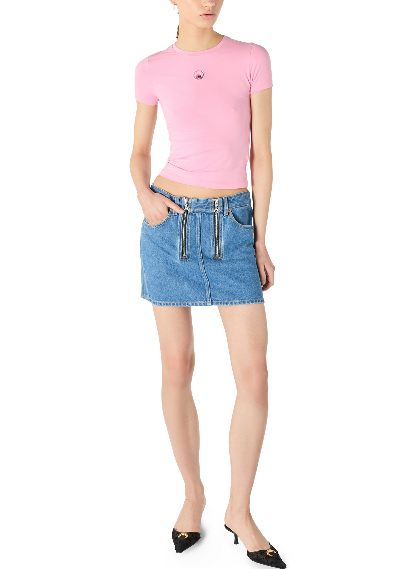 Light blue denim zipped mini skirt organic cotton MARINE SERRE Blue