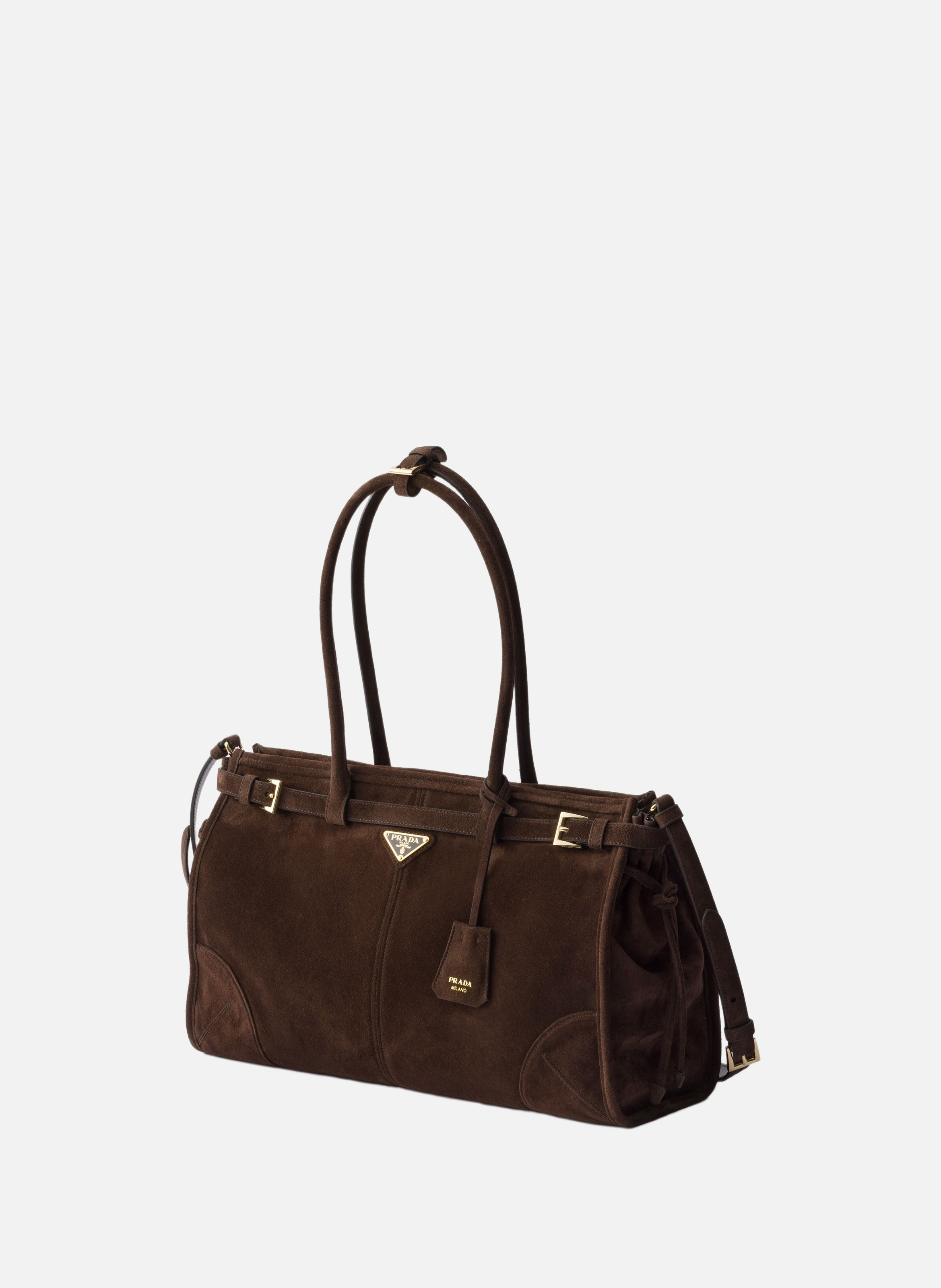 Grand sac à main prada bonnie en veau velours PRADA Marron