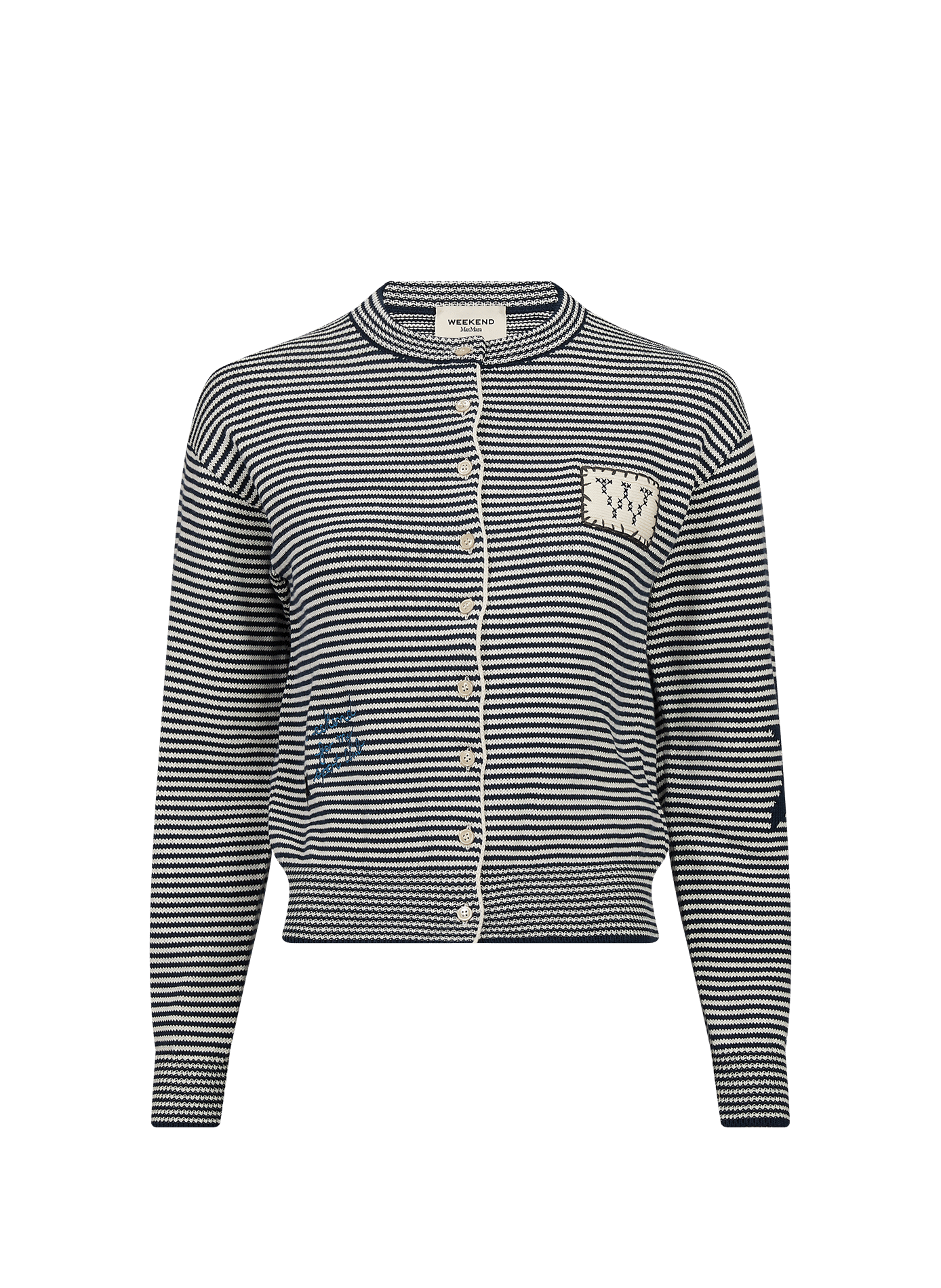 Straight round neck cardigan embroidered in a cotton blend MAX MARA WEEK END Blue