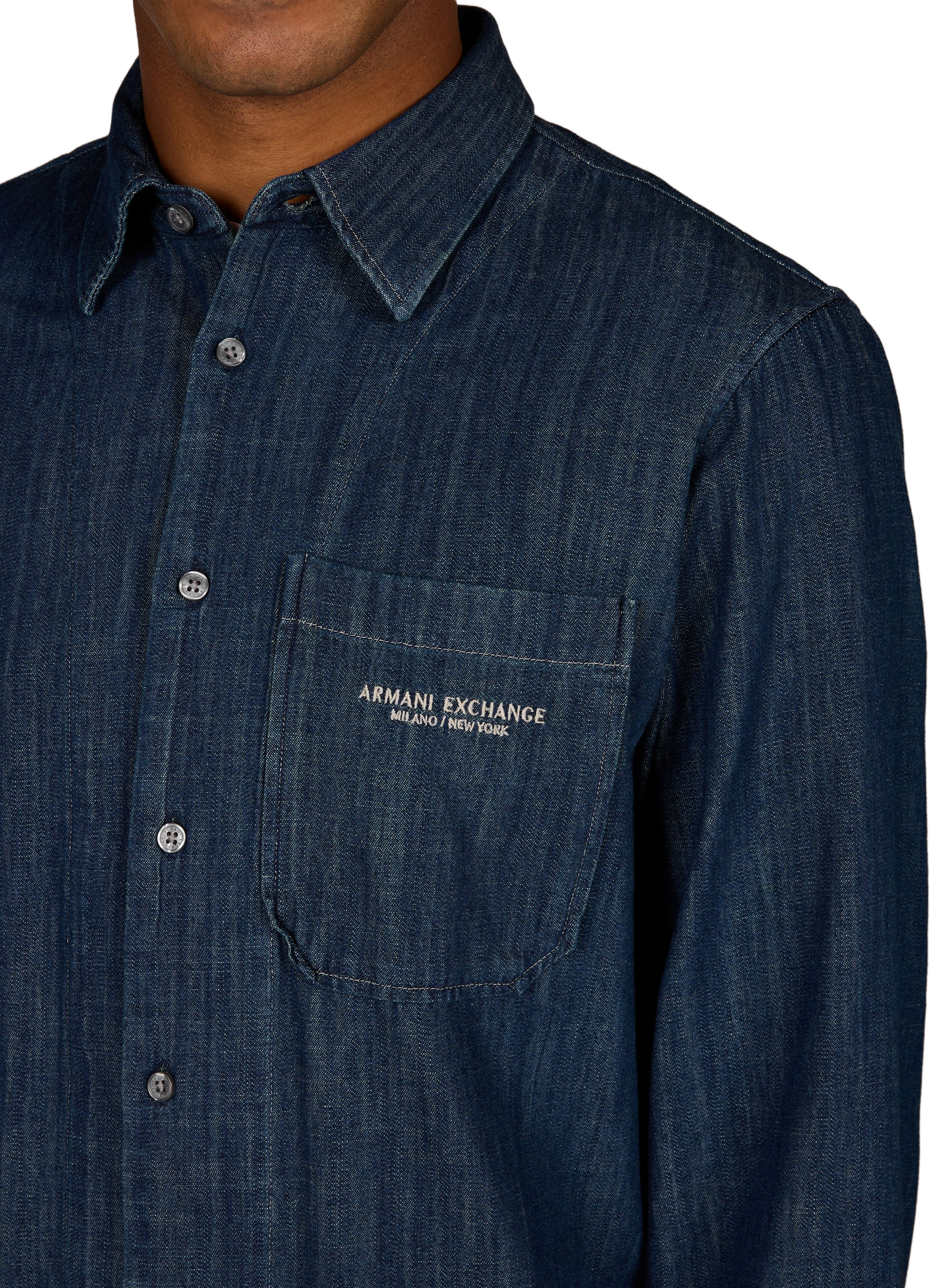 Chemise jean col classique en coton ARMANI EXCHANGE Bleu