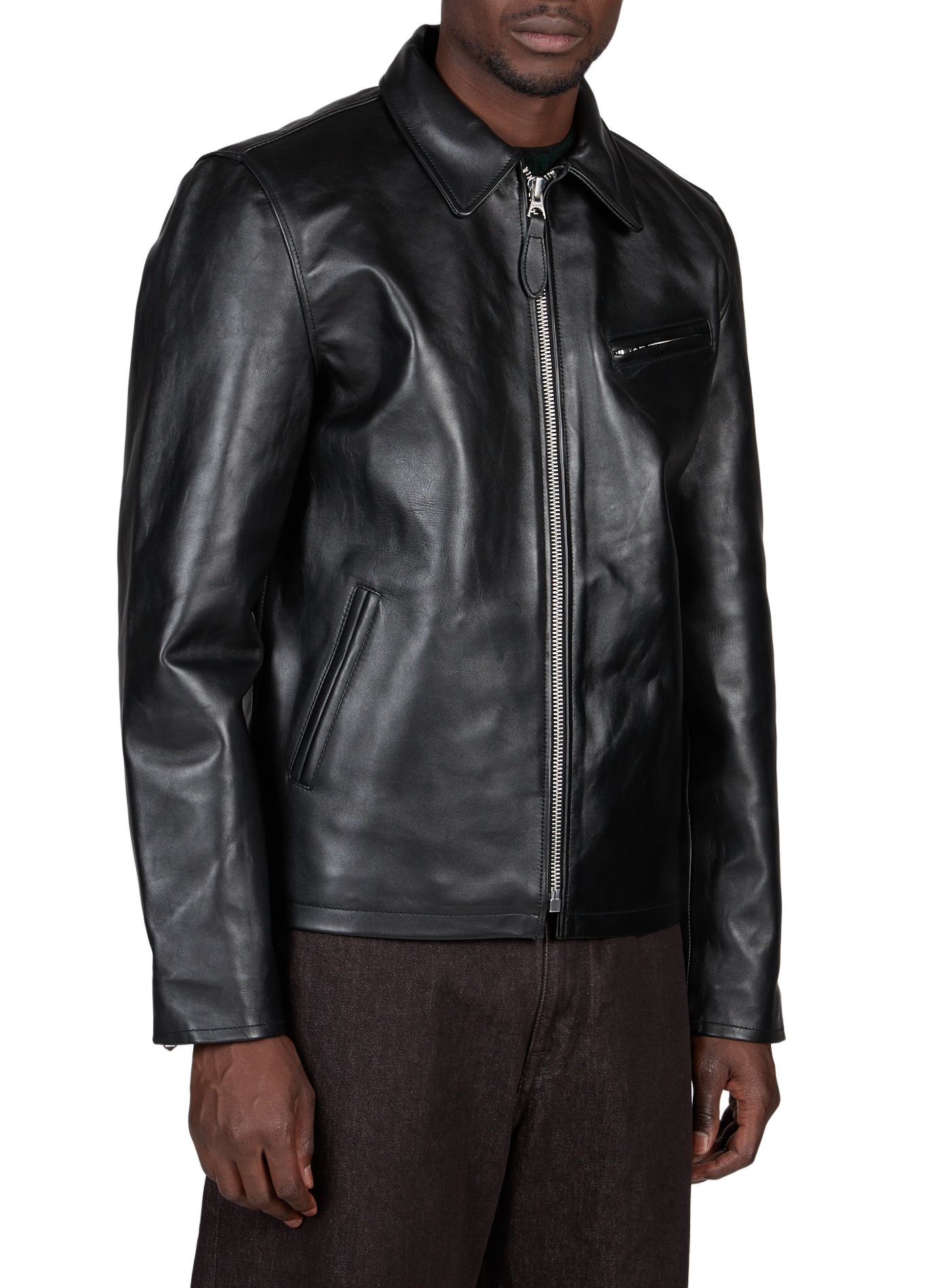 Straight leather jacket SCHOTT Black