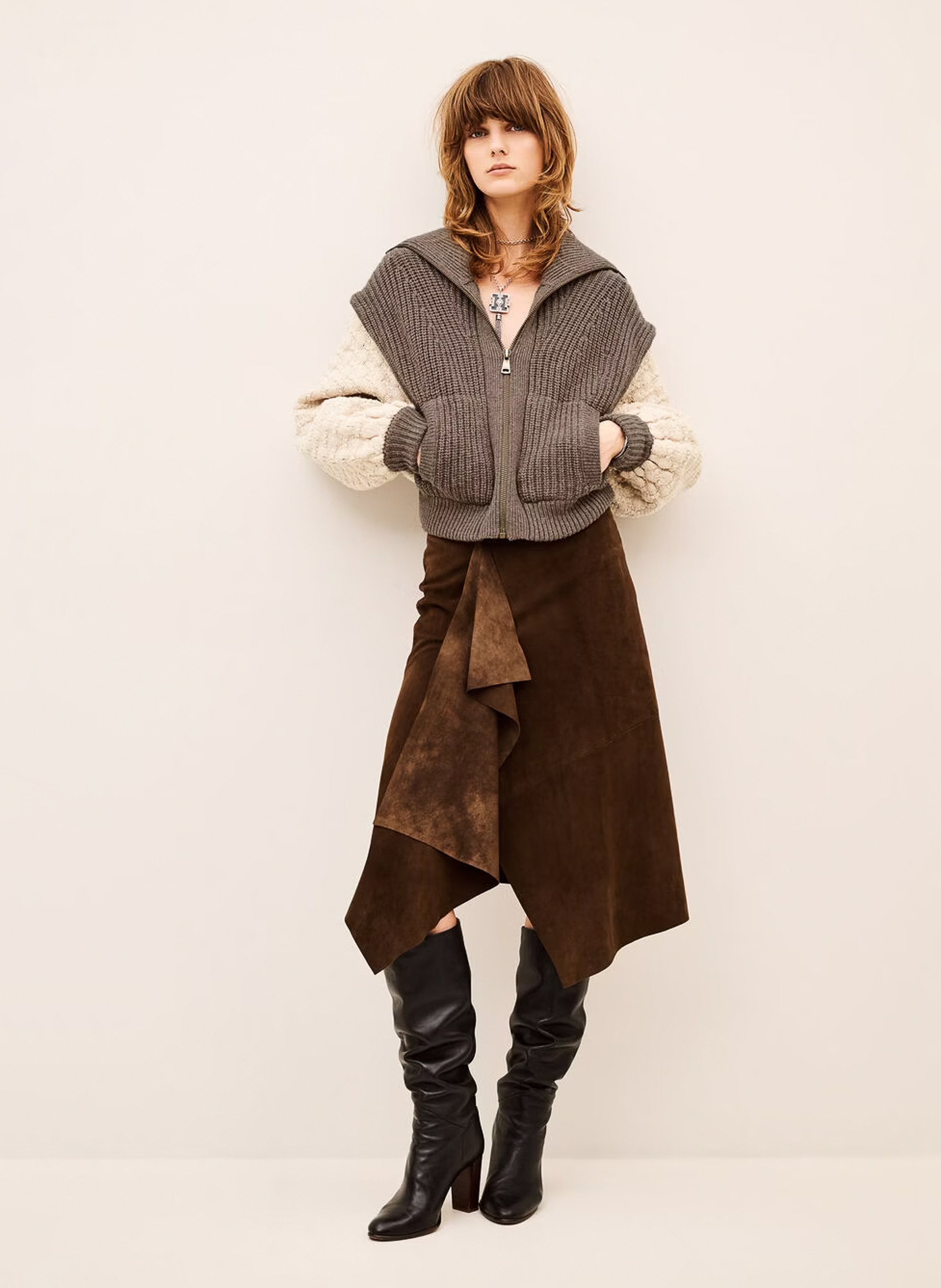 Cardigan col camionneur en laine mélangée essen BA&SH Beige