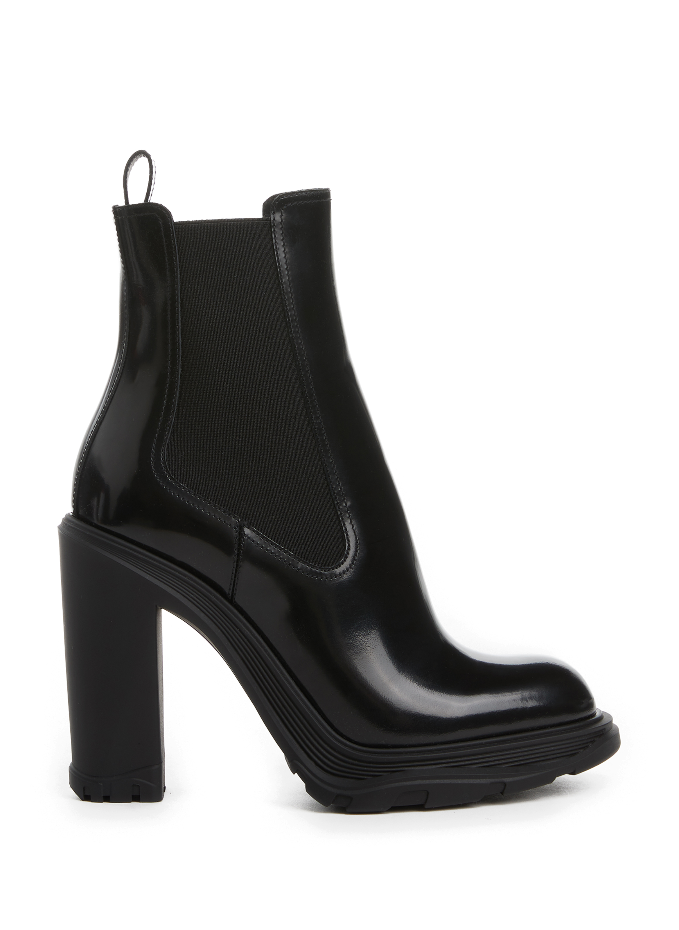 ALEXANDER MCQUEEN Bottines Tread Chelsea en cuir verni Noir