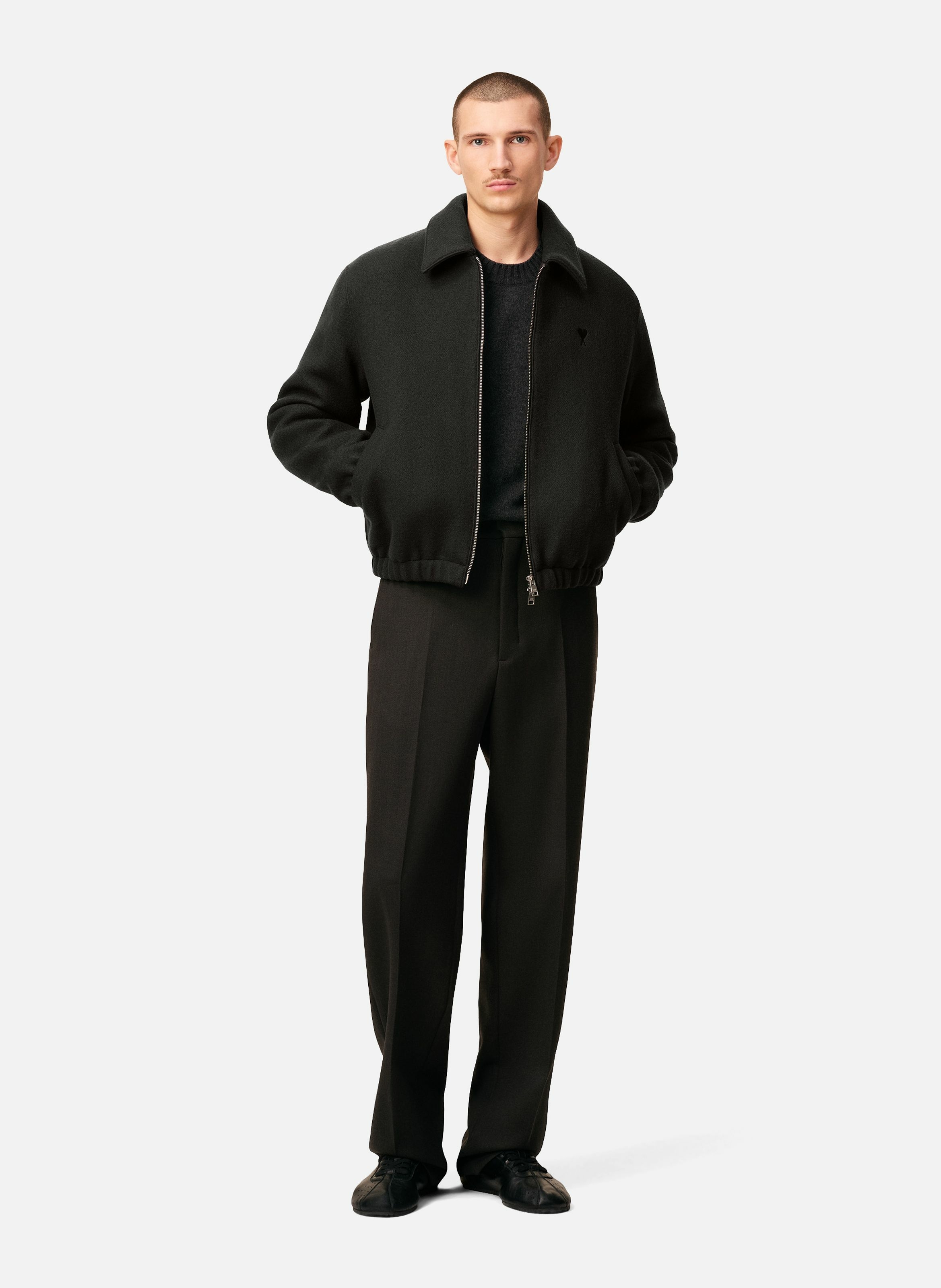 Blouson zippé ami de coeur en laine AMI PARIS Gris