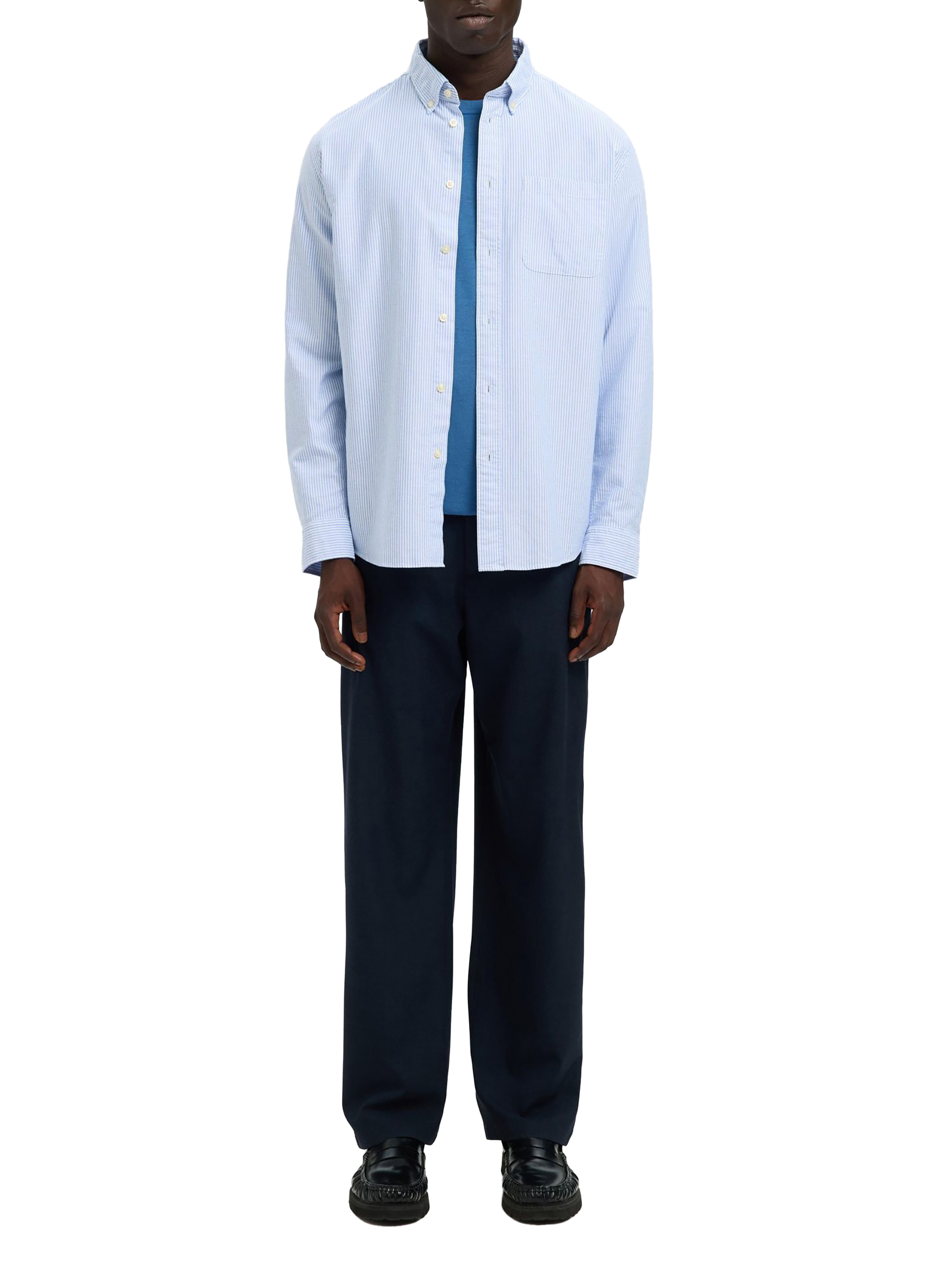 Striped cotton shirt SELECTED Blue