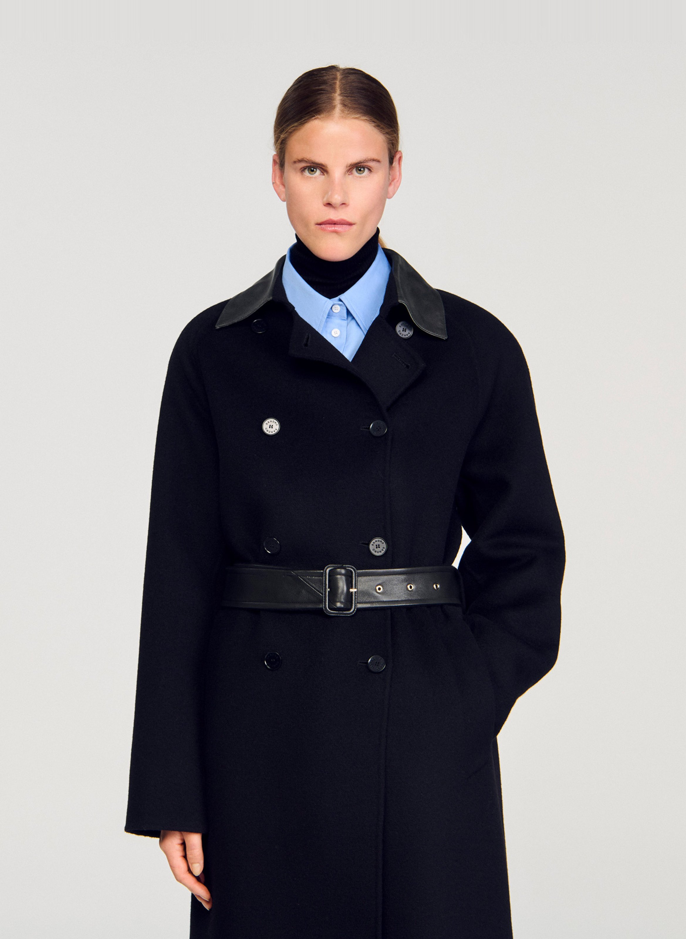 Manteau long oversize en laine SANDRO Noir