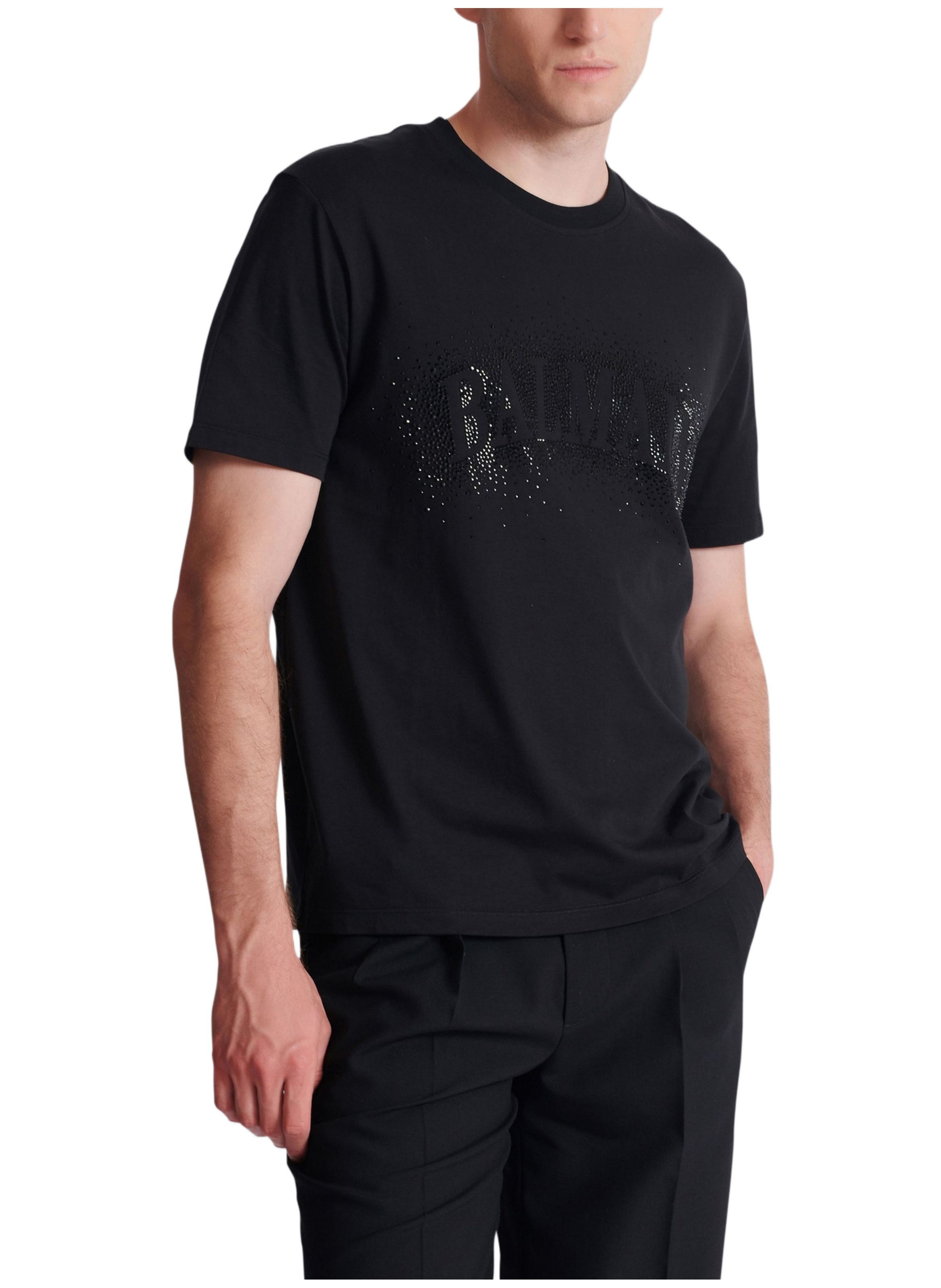 T-shirt avec effet spray en cristaux brodés BALMAIN Noir