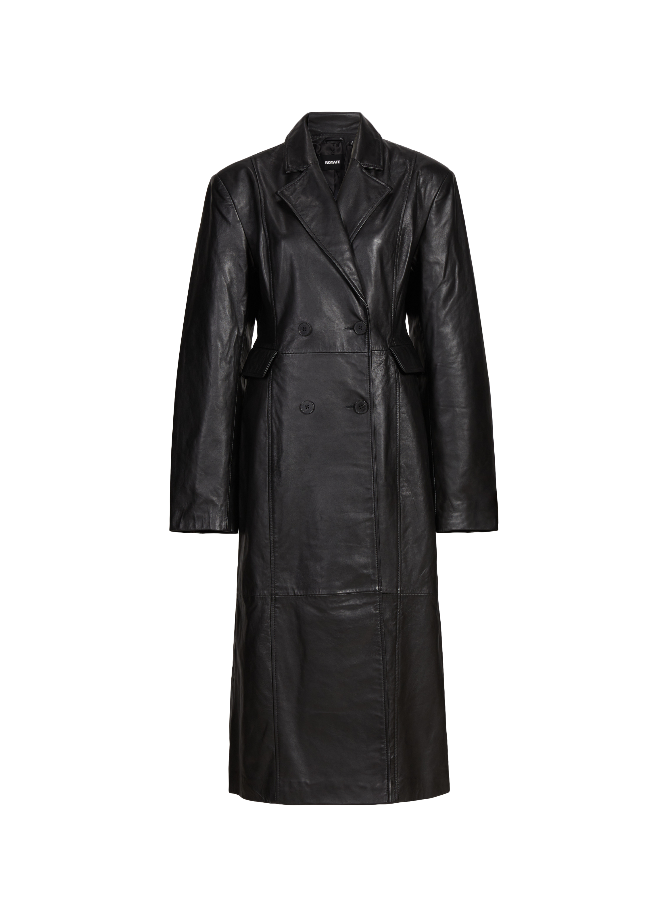 Manteau col tailleur en cuir ROTATE Noir
