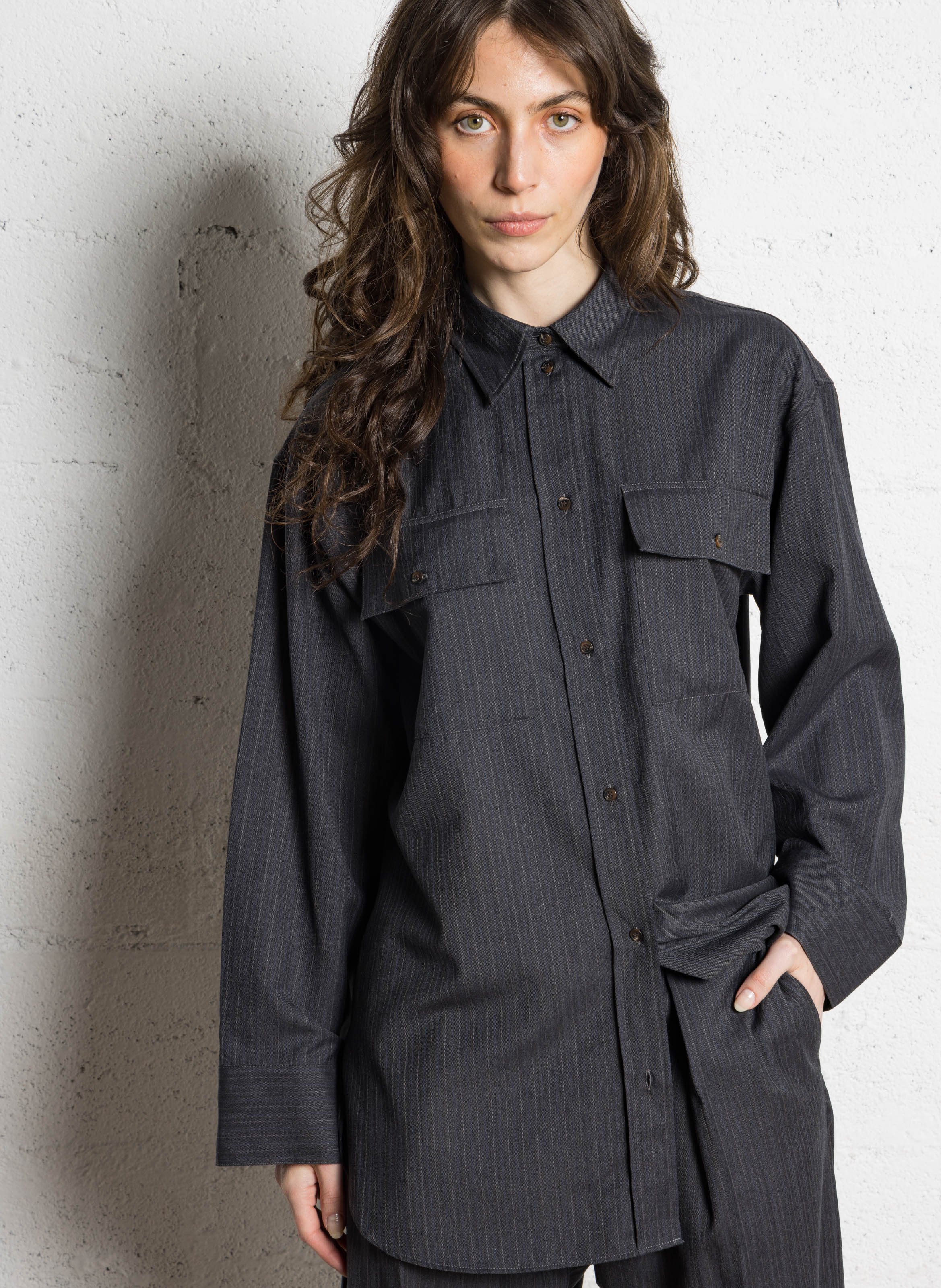 SOEUR Chemise rayée en laine et en coton mélangés filipa Gris