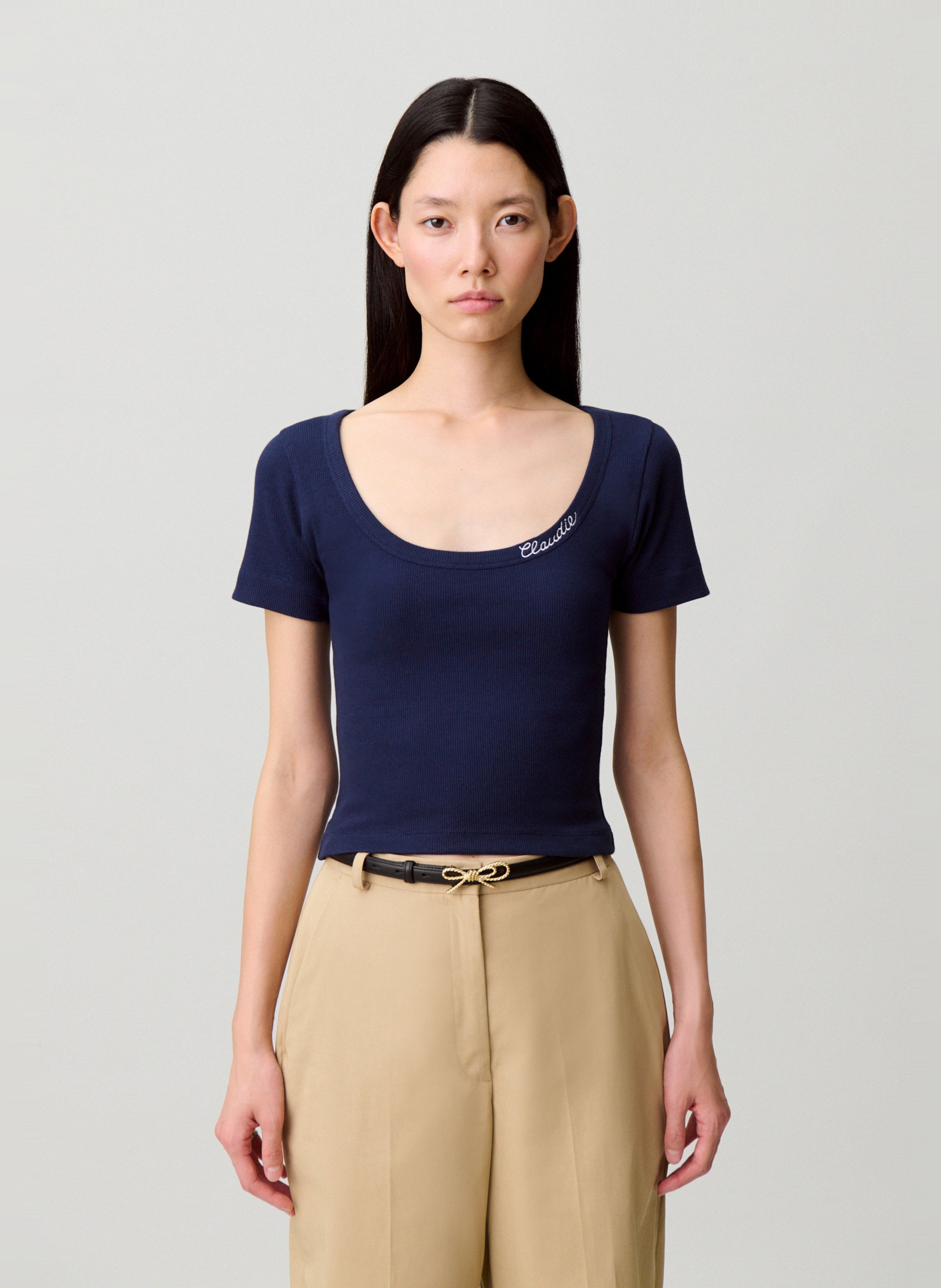 Tee-shirt court col rond ajusté CLAUDIE PIERLOT Bleu