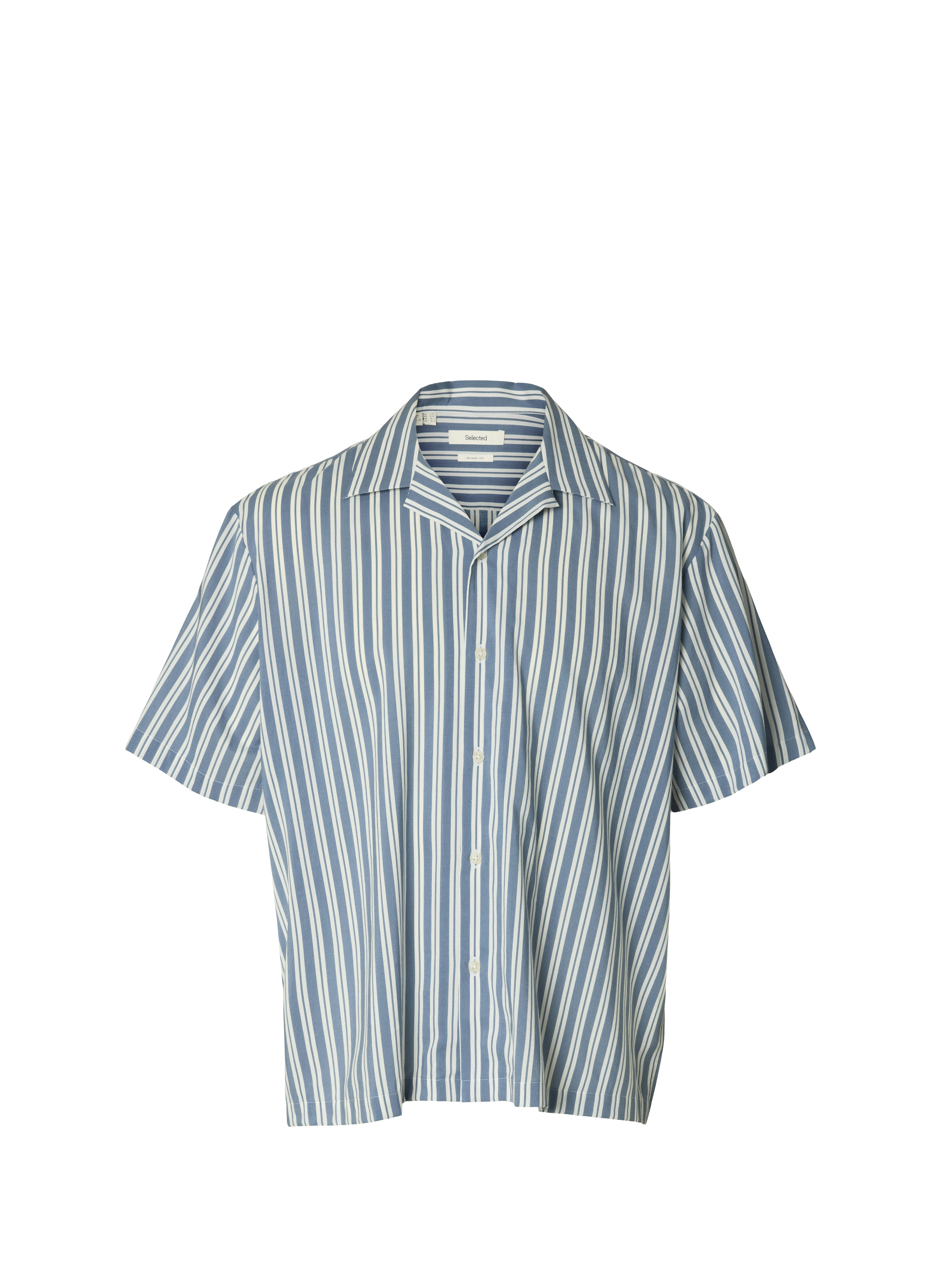Short-sleeved striped shirt in blended cotton SELECTED Blue