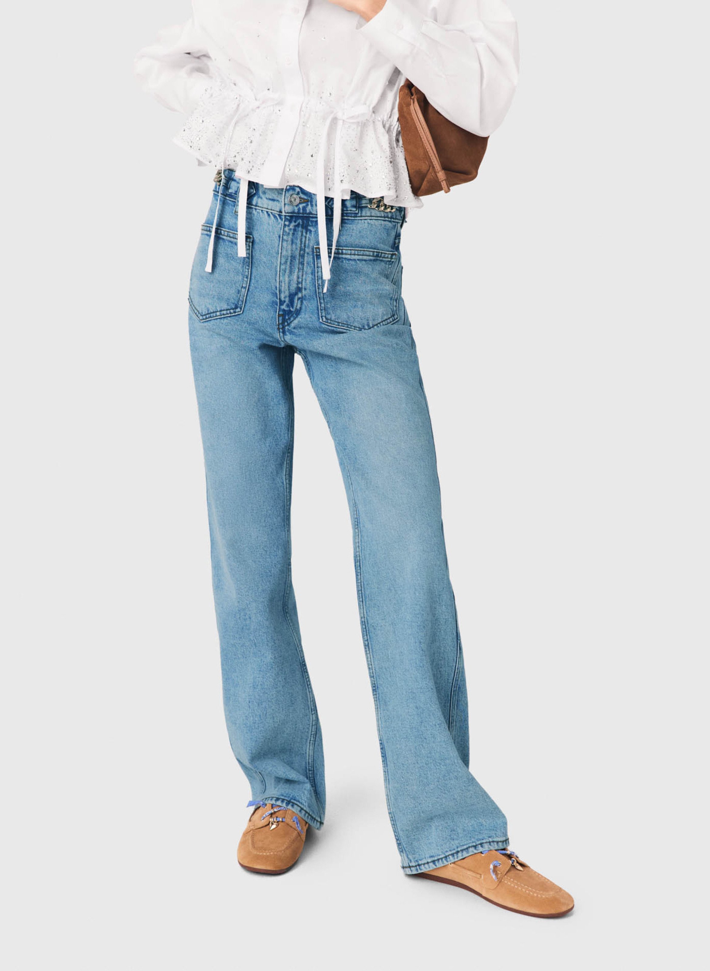 Jean droit en coton mélangé MAJE Bleu