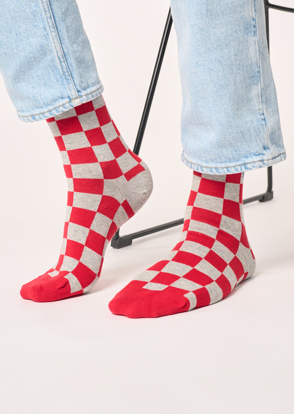 Chaussettes en coton peigné carreaux BILLYBELT Rouge