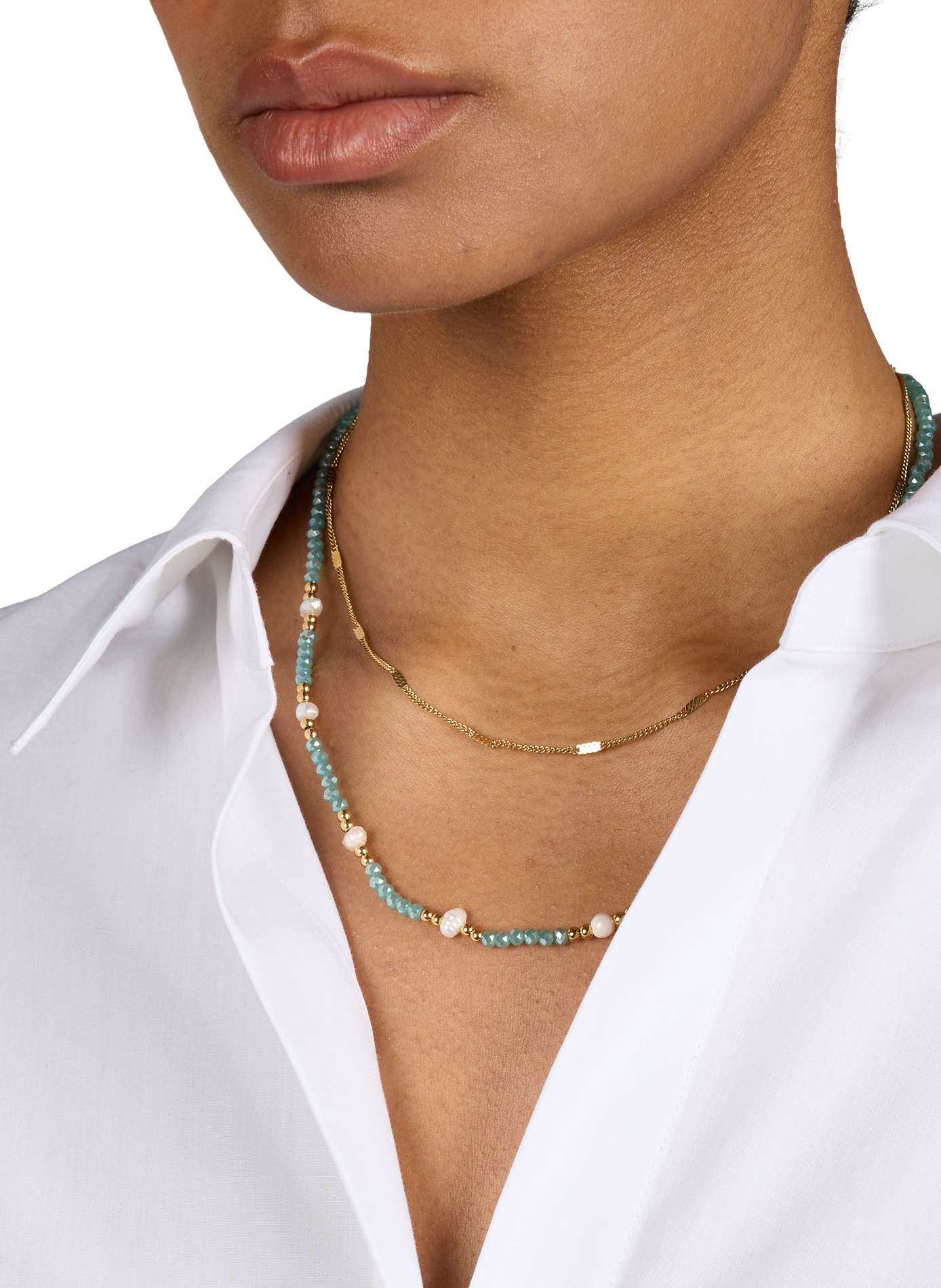 Double chain pearl necklace AU PRINTEMPS PARIS Blue