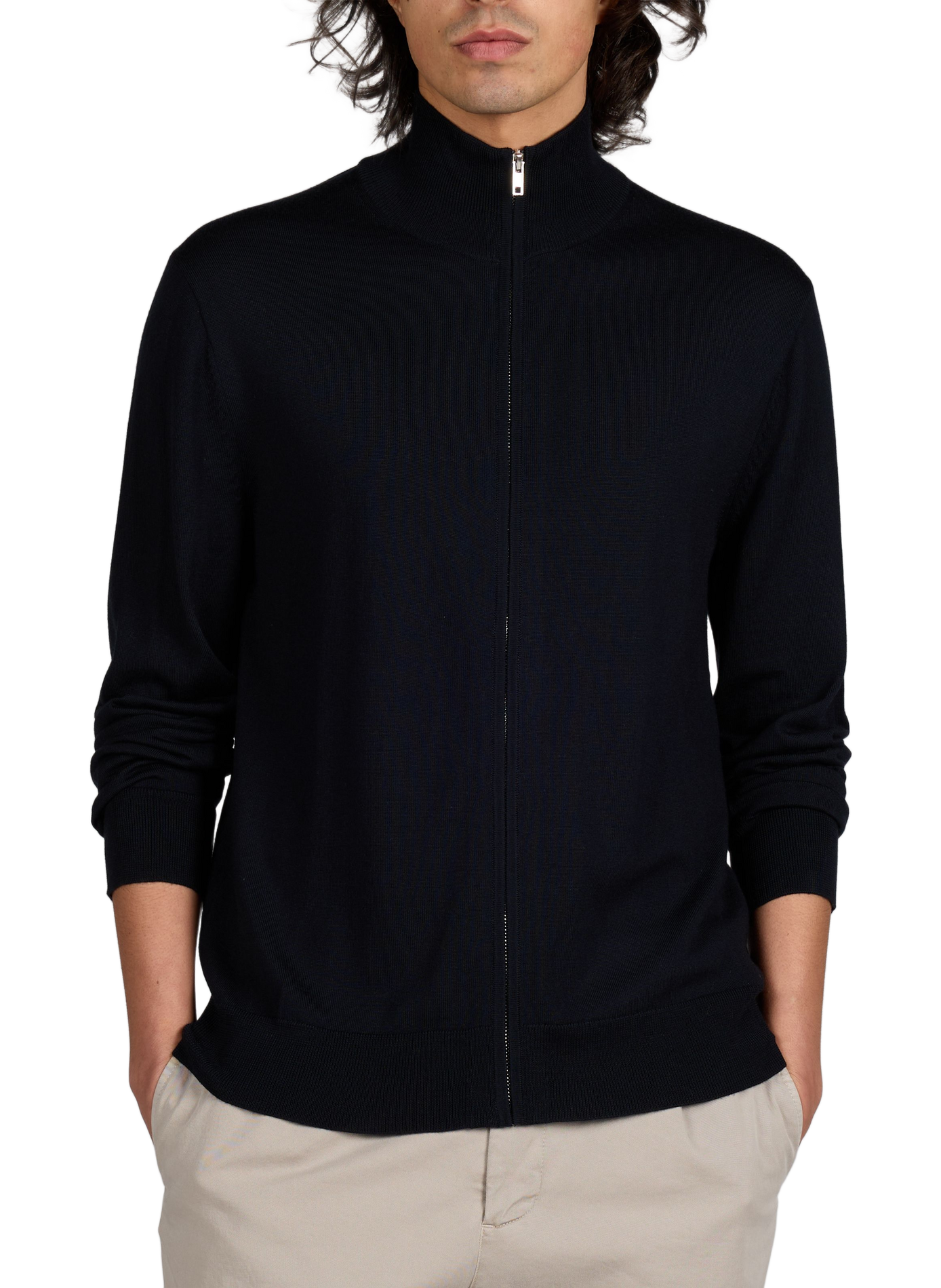 Cardigan à col montant en laine mérinos AU PRINTEMPS PARIS Bleu