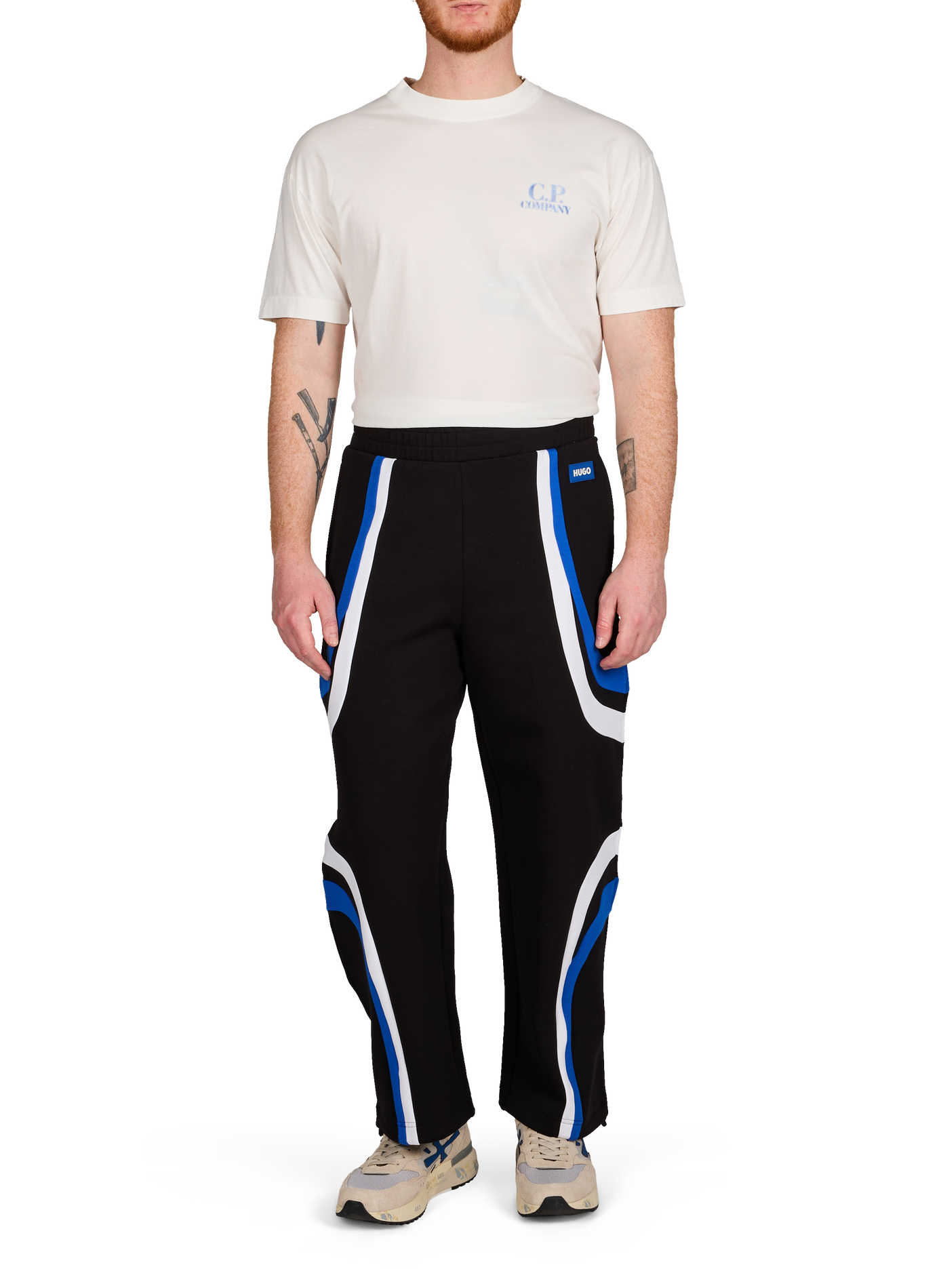 Pantalon de survêtement à bandes en coton mélangé HUGO BLUE Noir