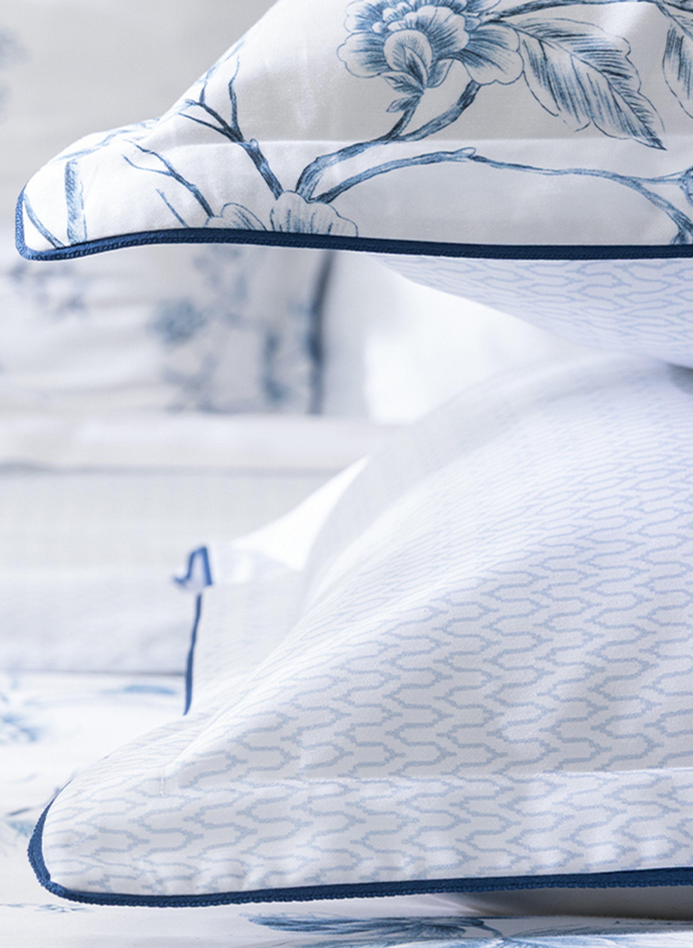 Taie d'oreiller imprimée en satin de coton bio, amboise ALEXANDRE TURPAULT Bleu