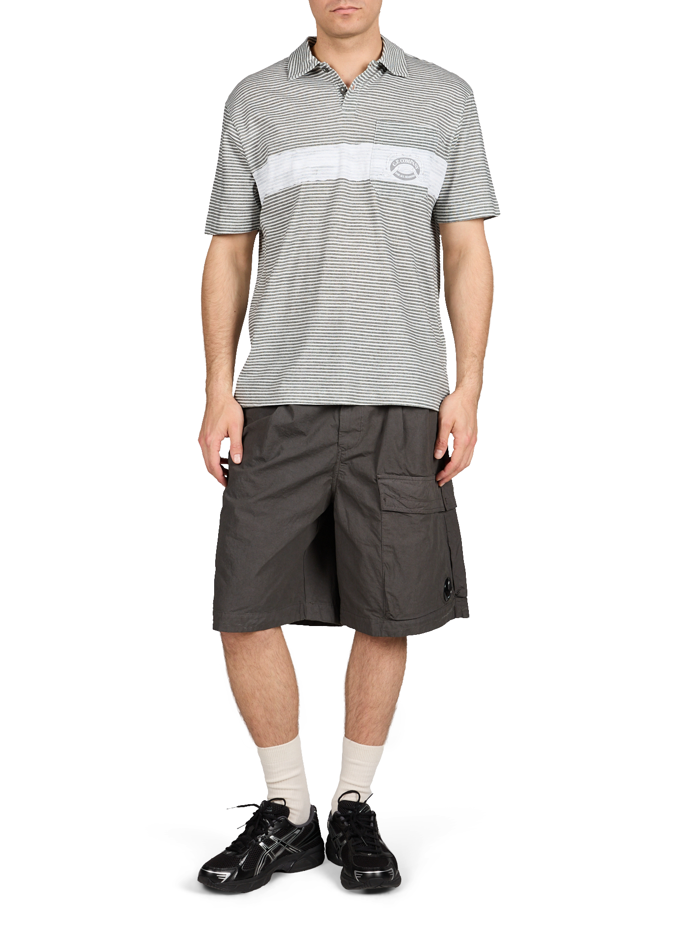 Short-sleeved logo-printed cotton polo CP COMPANY Grey