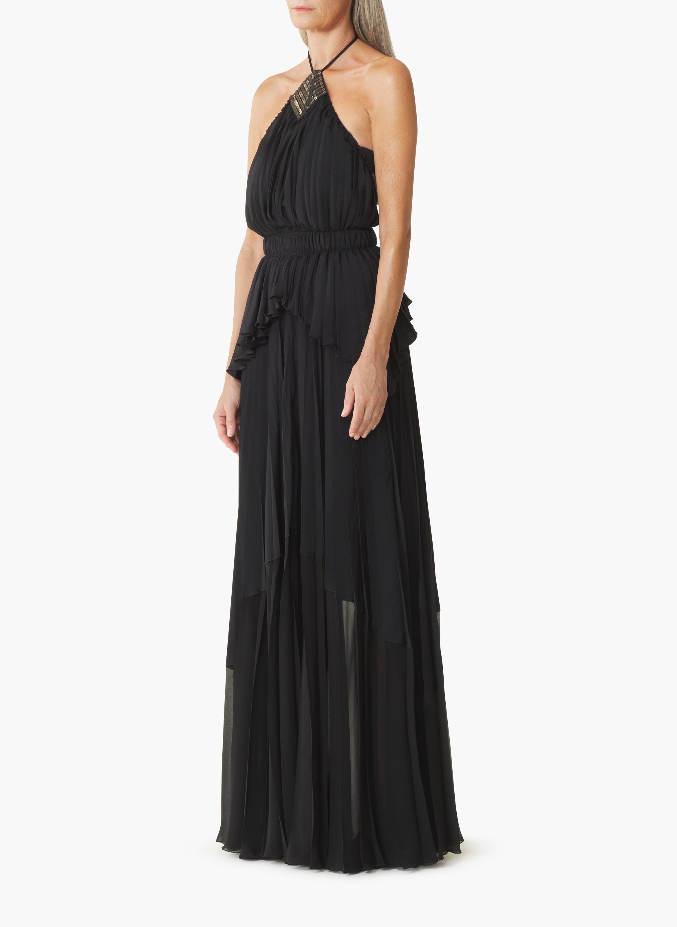 Robe brodée en soie et charmeuse LANVIN Noir
