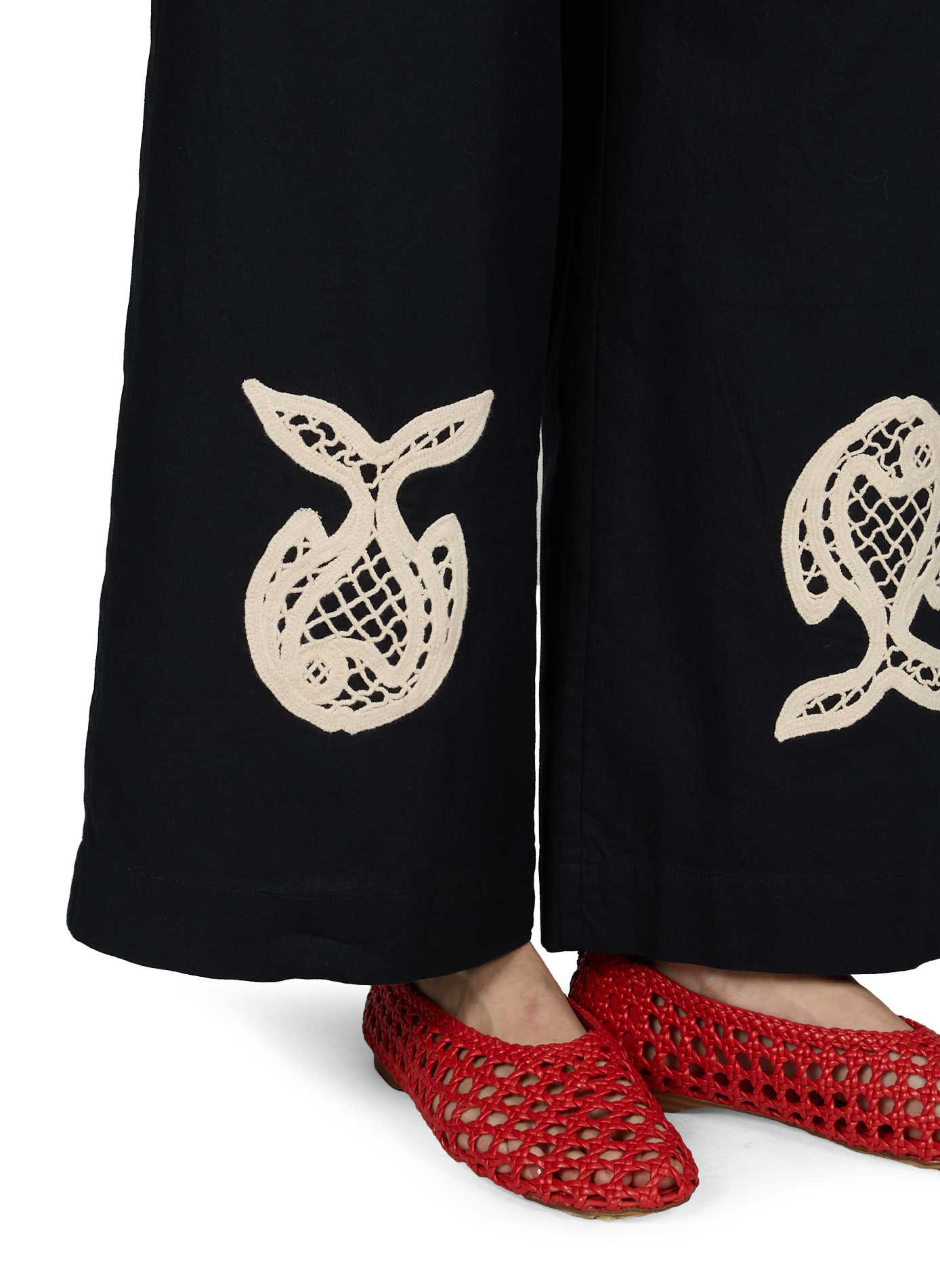 Pantalon broderies poissons en coton THINKING MU Bleu