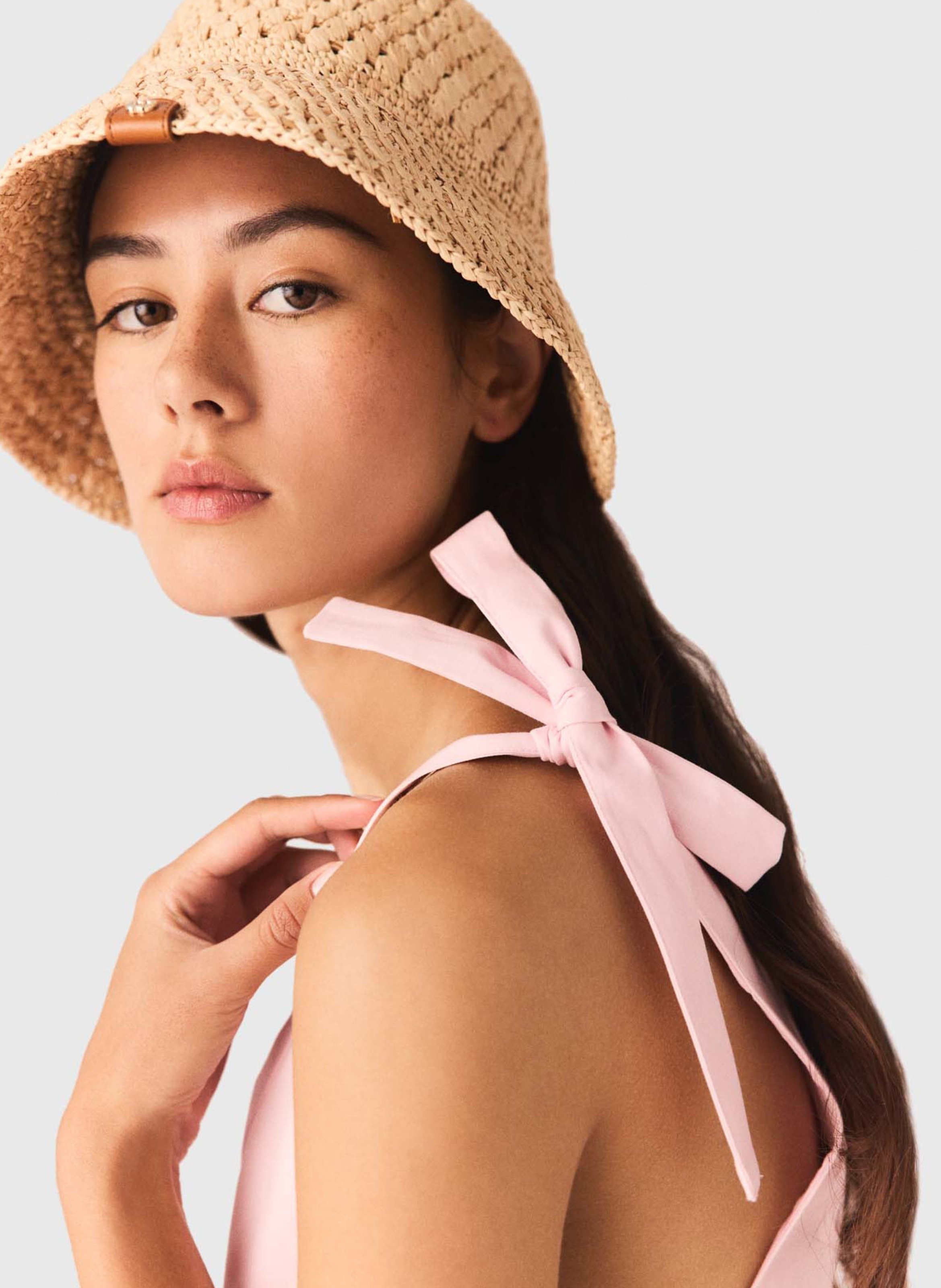 Robe courte à bretelles plissée unie Rose