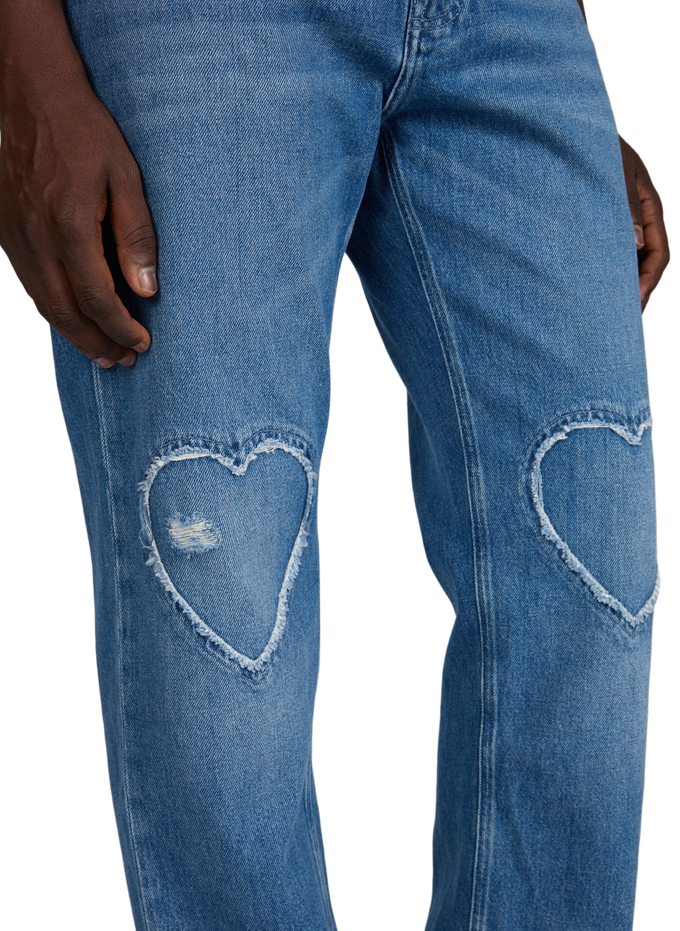 Jean à empiècement coeur aux genoux en coton MOSCHINO Bleu