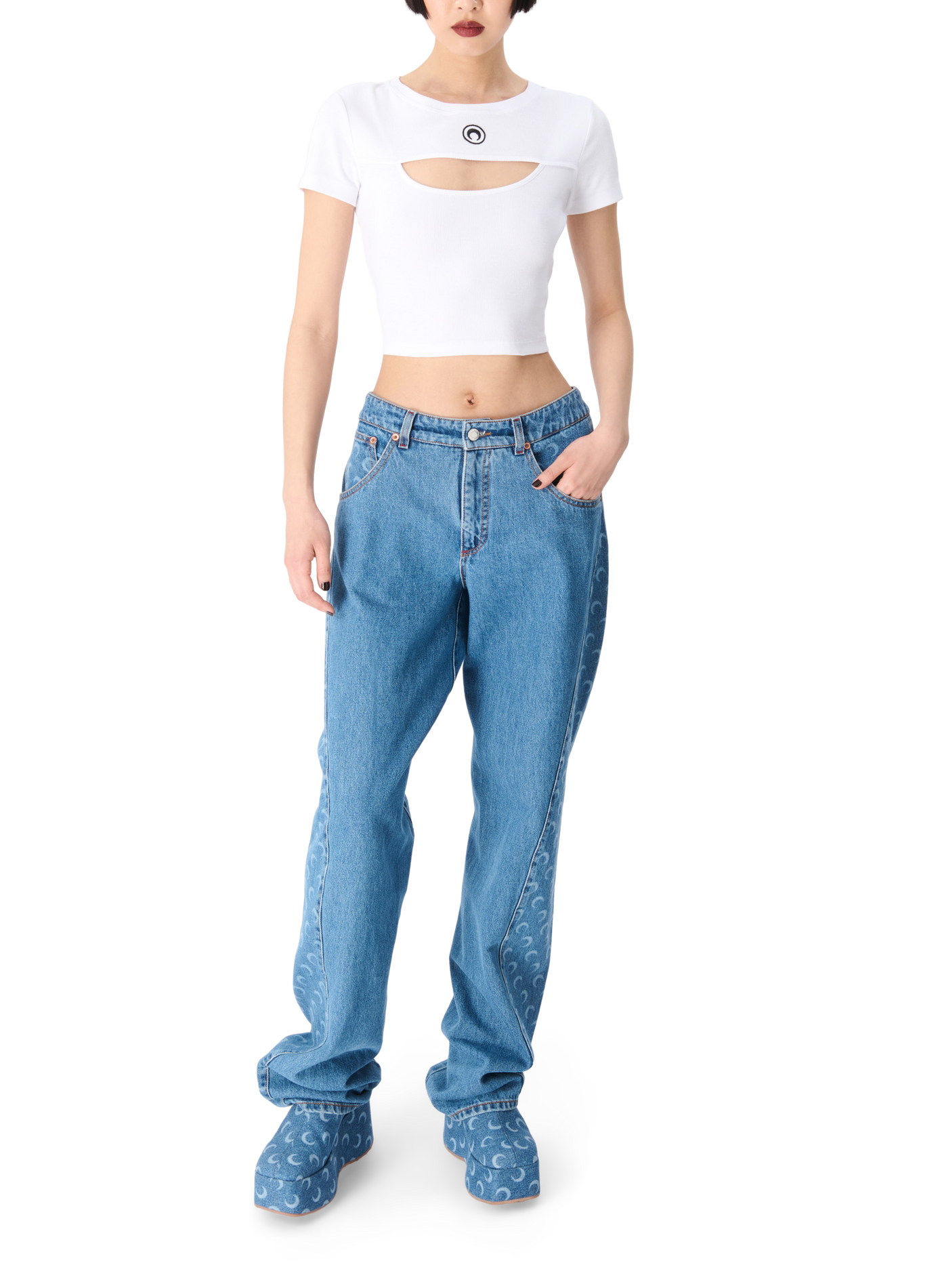 Moon laser denim curved jeans MARINE SERRE Blue
