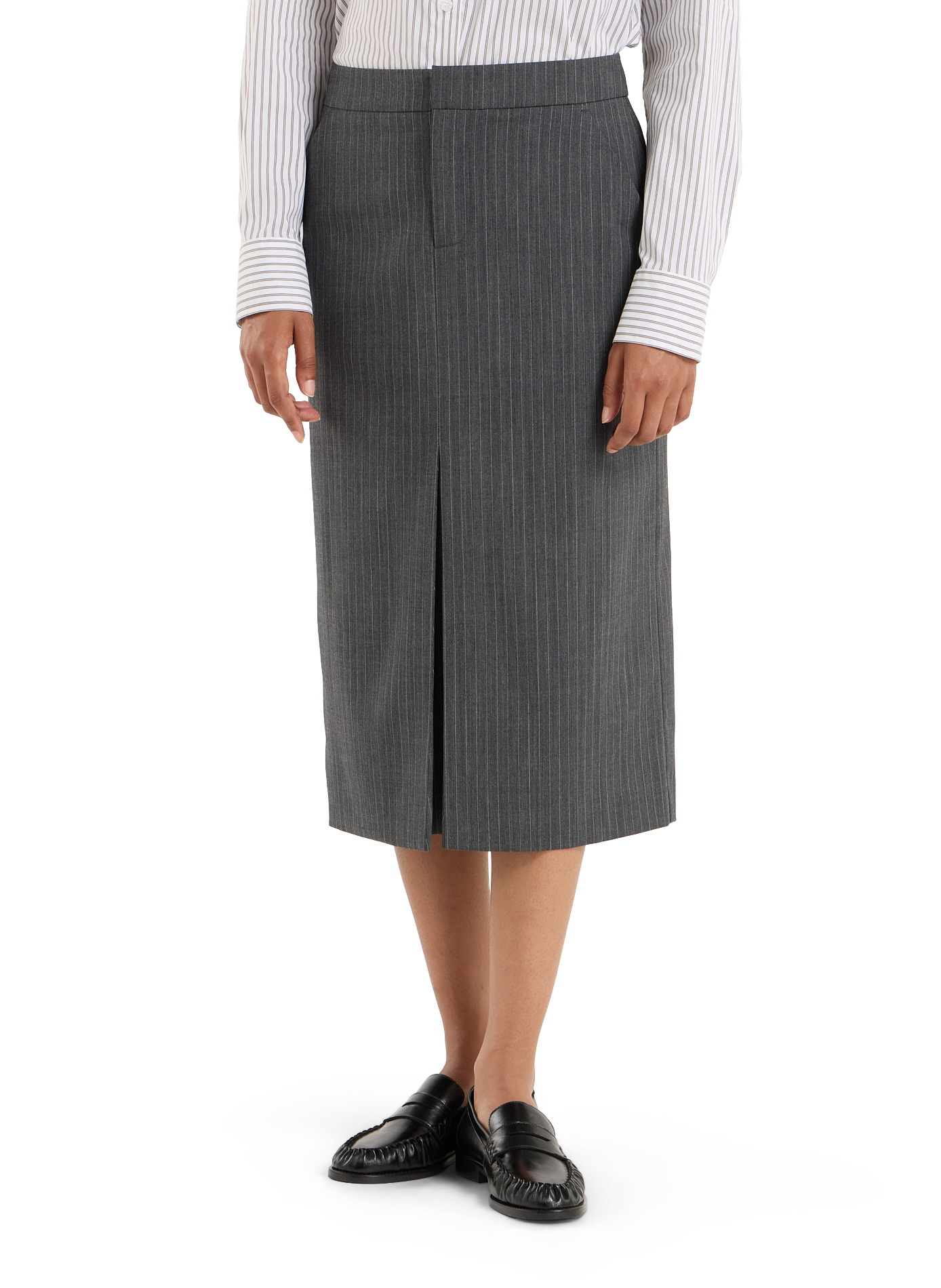Jupe de tailleur midi rayée Baline SAISON 1865 Gris
