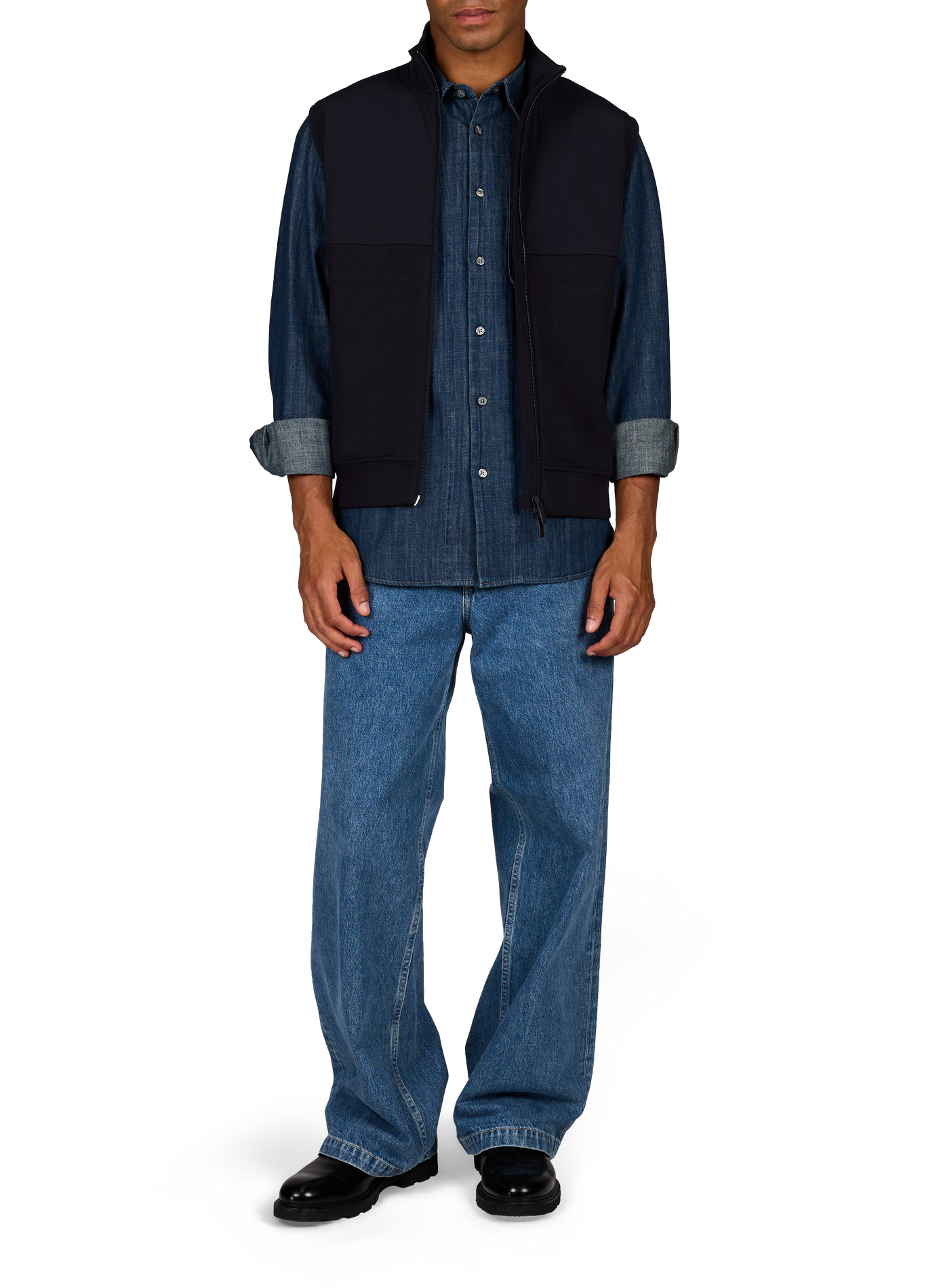 Chemise jean col classique en coton ARMANI EXCHANGE Bleu