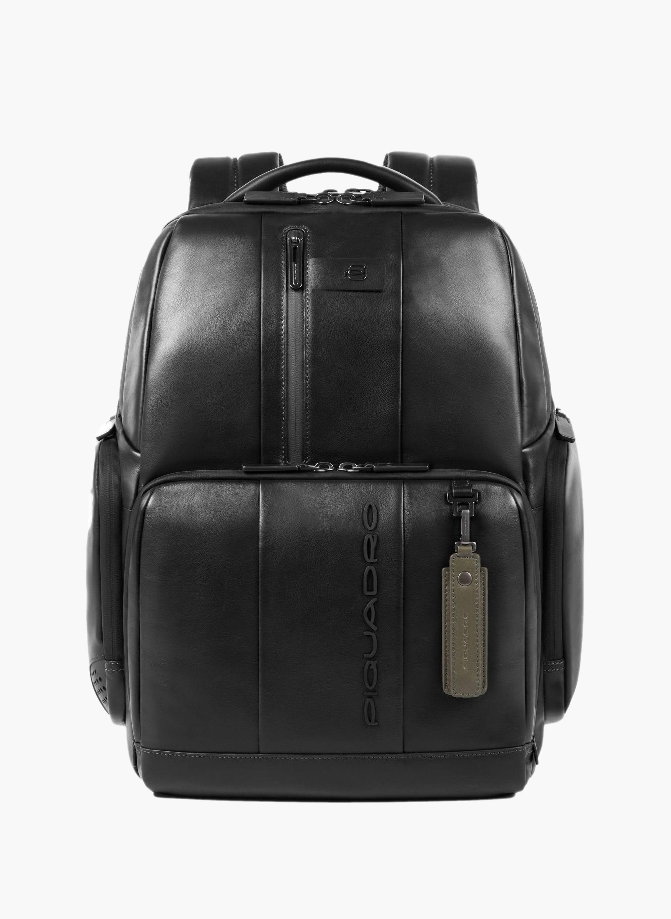 Leather laptop backpack 15.6" with fast check PIQUADRO Black