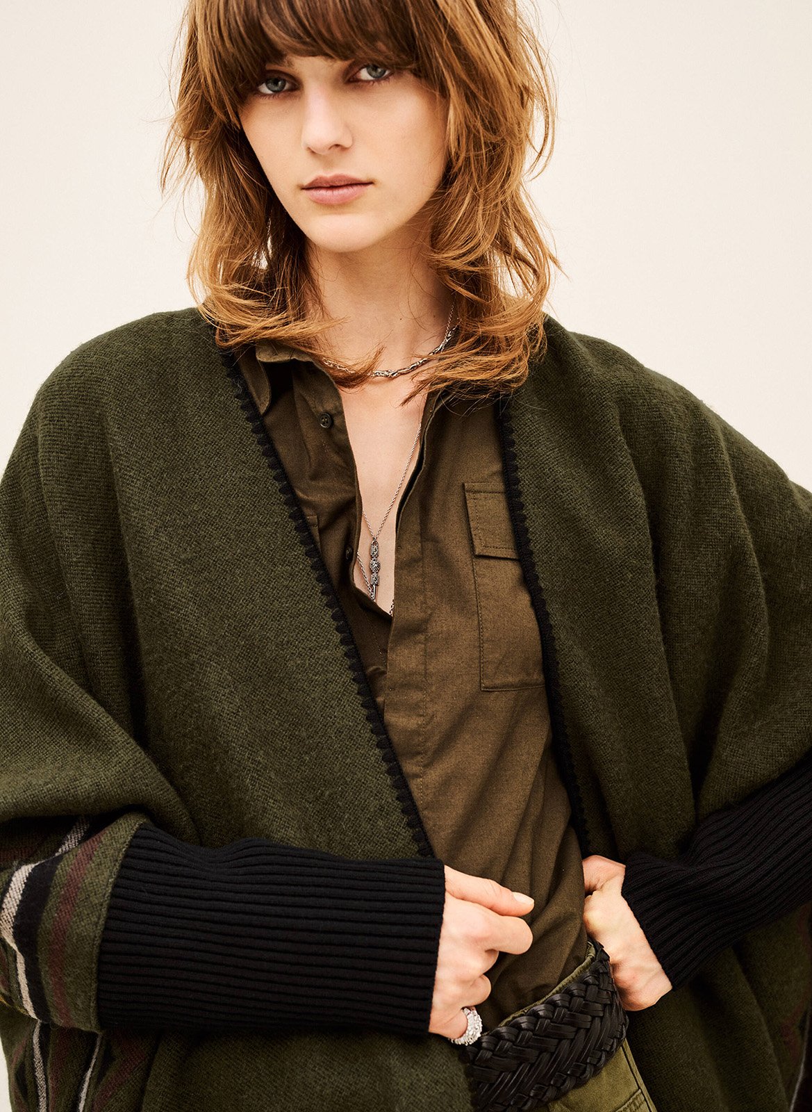 Poncho ample manches longues pongo BA&SH Kaki
