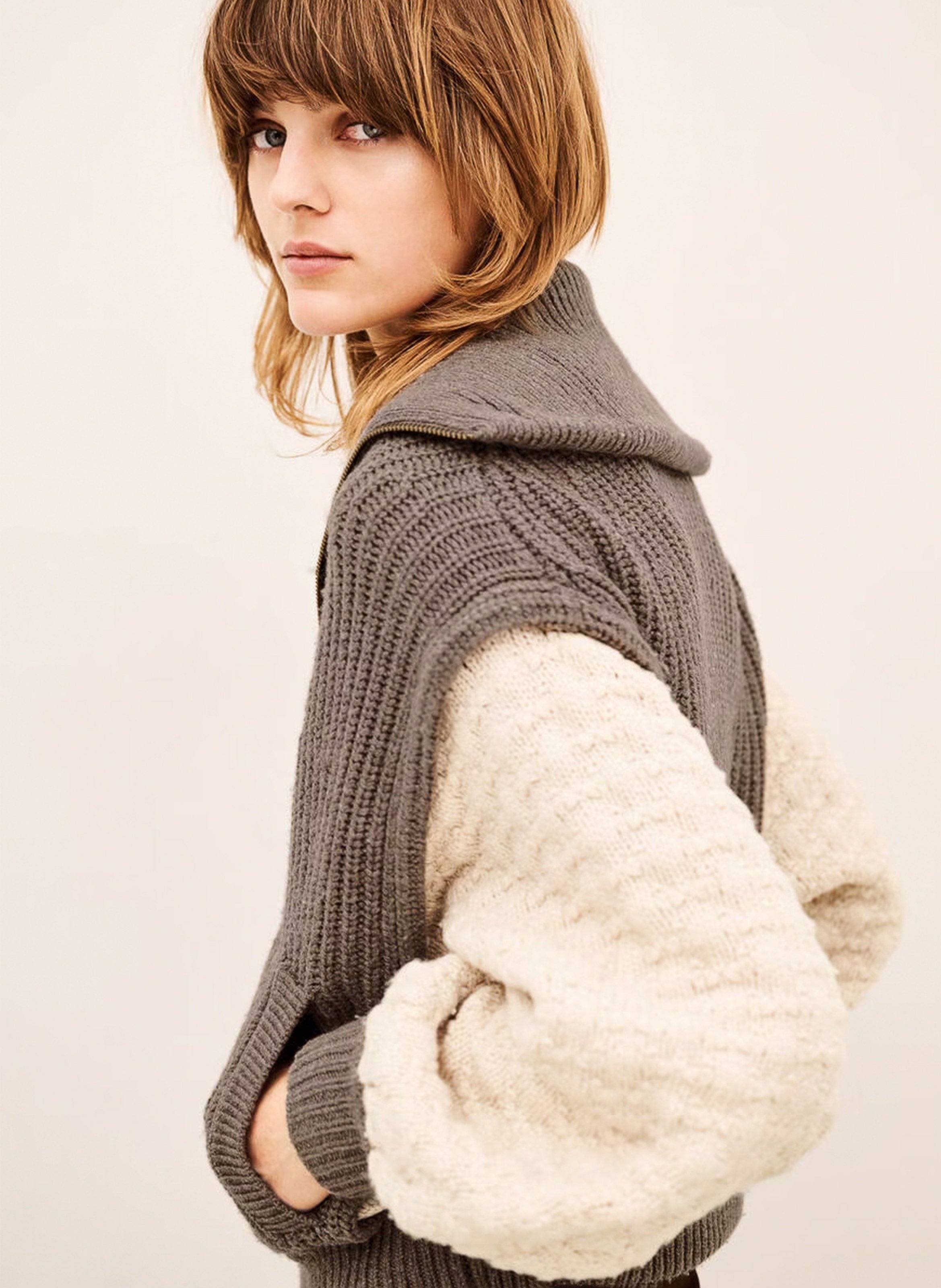 Cardigan col camionneur en laine mélangée essen BA&SH Beige
