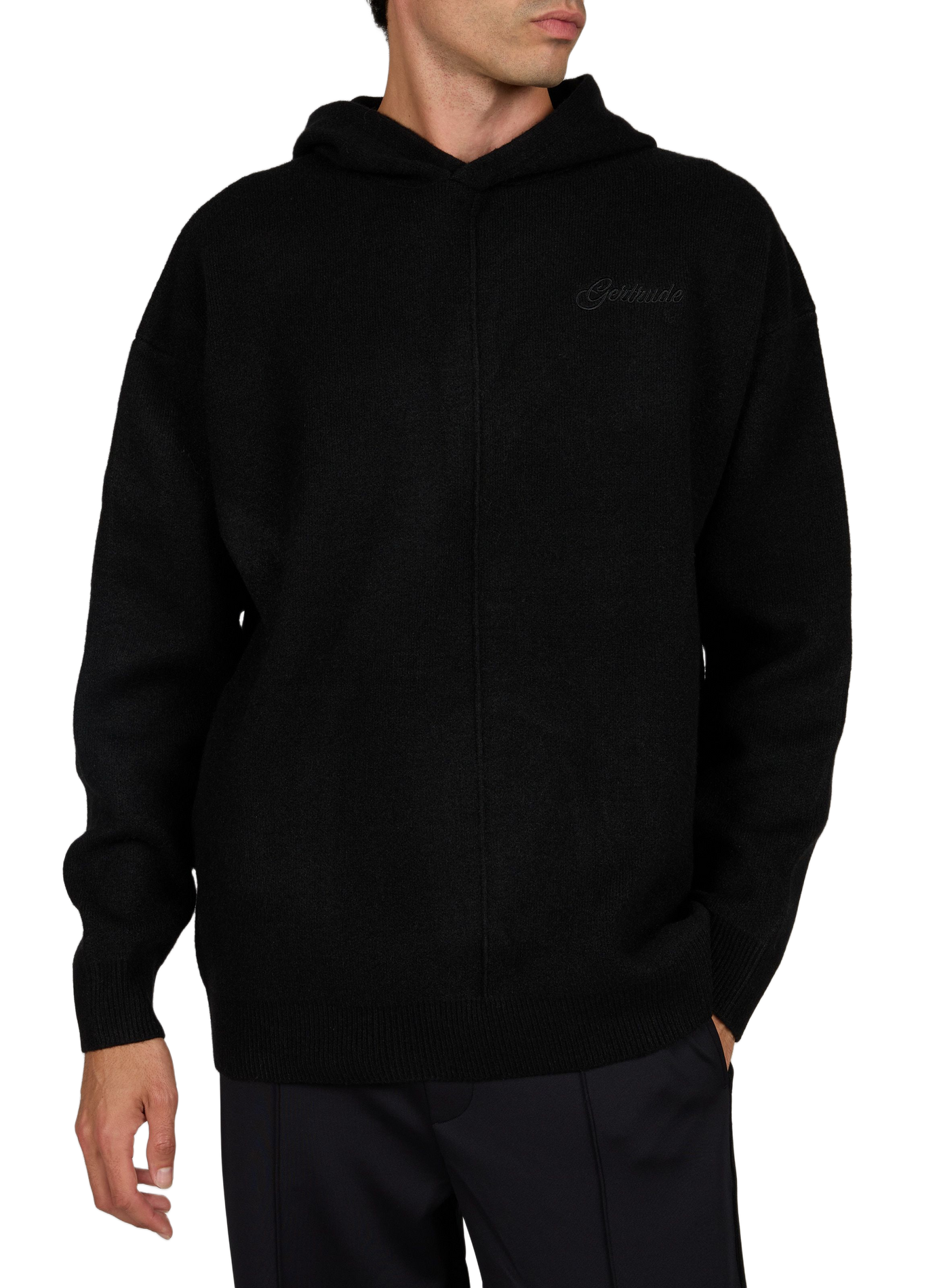 Plain knit hooded hoodie GERTRUDE Black