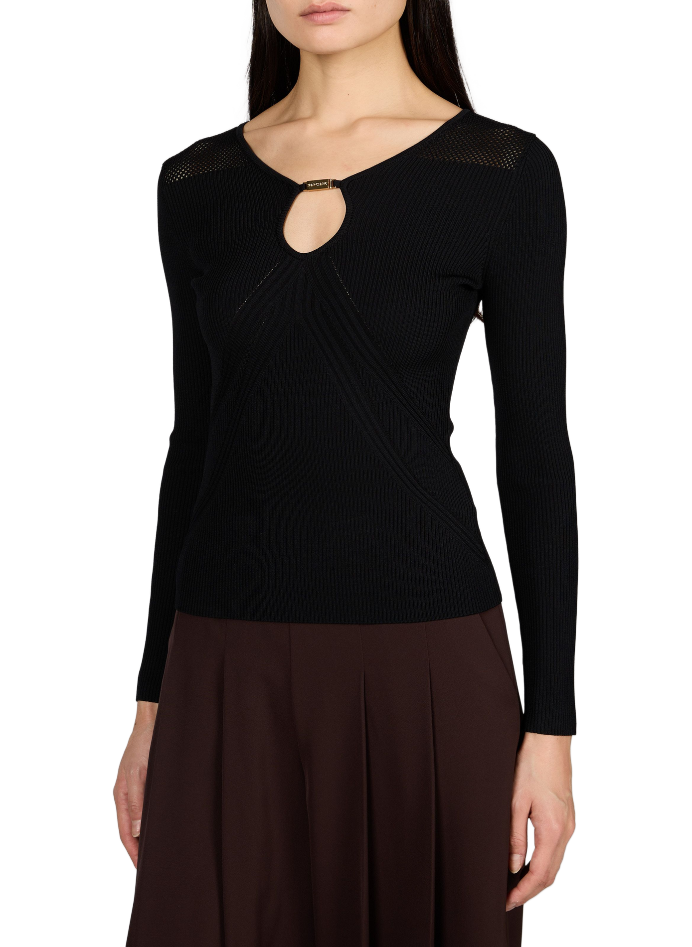 Effen getailleerde top met V-hals Jamila | Zwart GUESS Dames