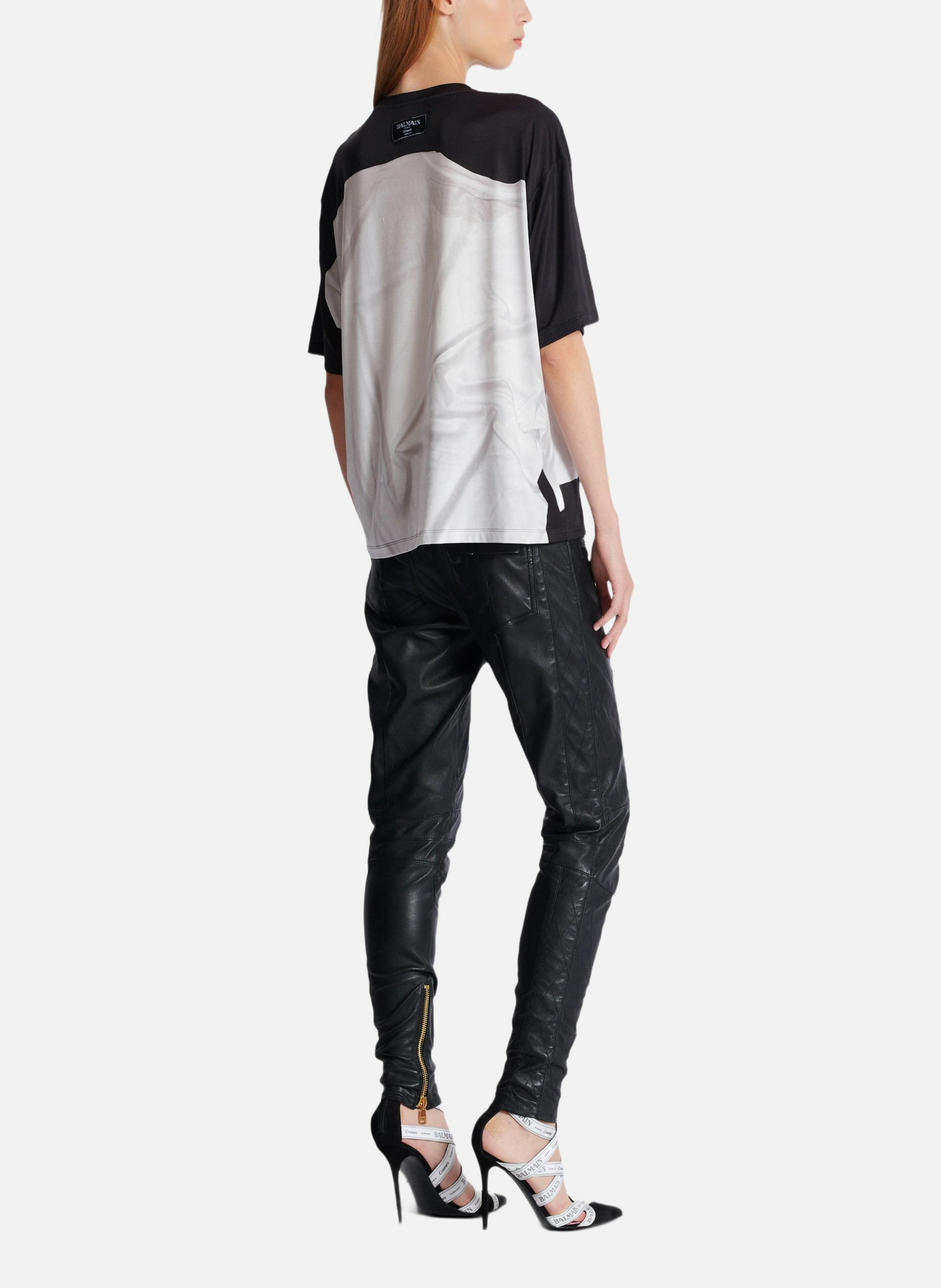 T-shirt fluide imprimé trompe-l'œil BALMAIN Noir