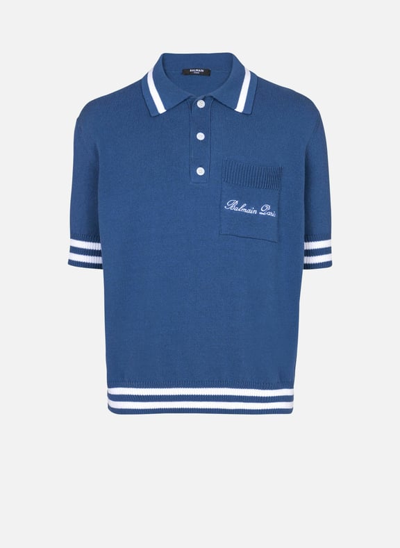 Polo brodé balmainsignature en coton et lin Bleu by BALMAIN BALMAIN Polo brodé balmainsignature en coton et lin Bleu