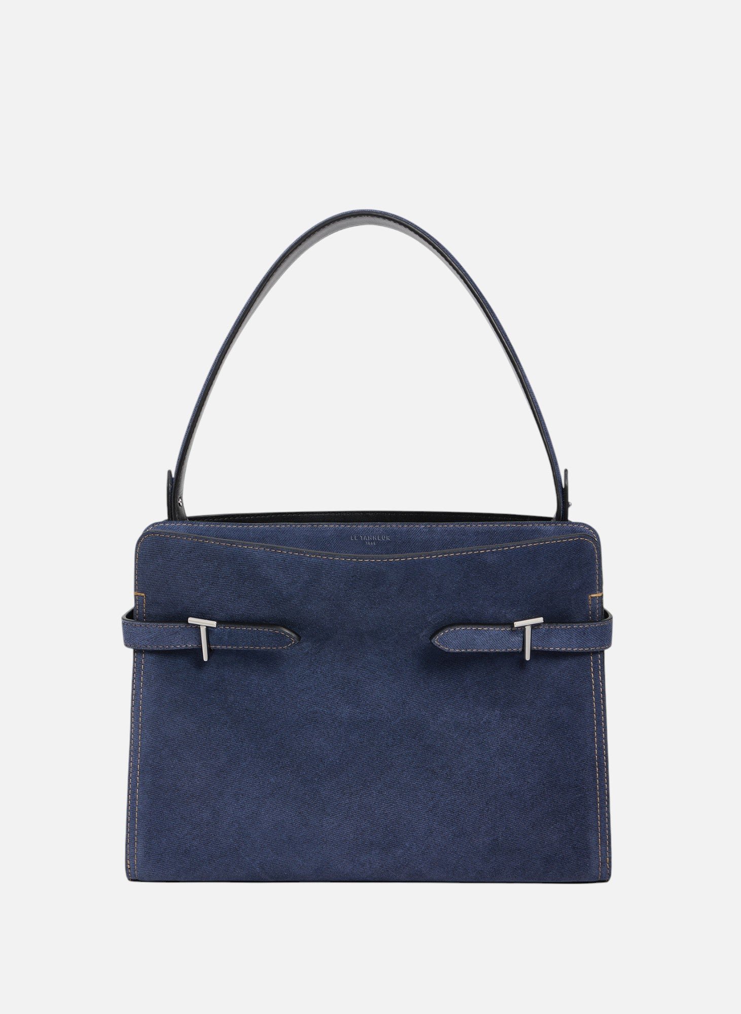 Sac porté épaule grand modèle emie en cuir suède effet denim LE TANNEUR Noir
